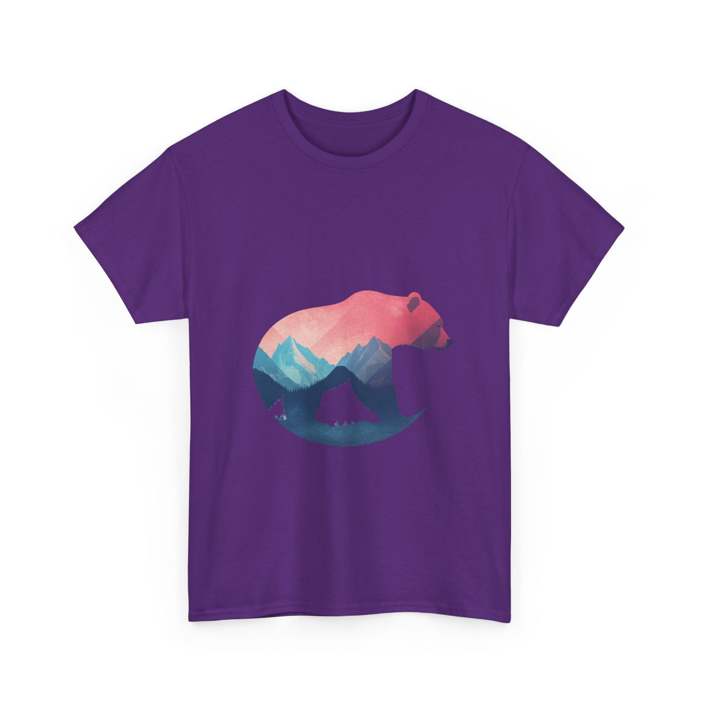 Majestic Bear with Mountain Landscape Unisex Heavy Cotton Tee - Nature Inspired Graphic T-Shirt
