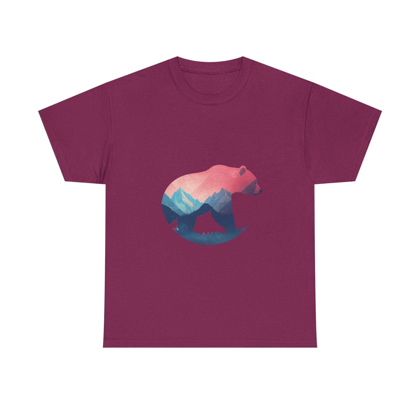 Majestic Bear with Mountain Landscape Unisex Heavy Cotton Tee - Nature Inspired Graphic T-Shirt