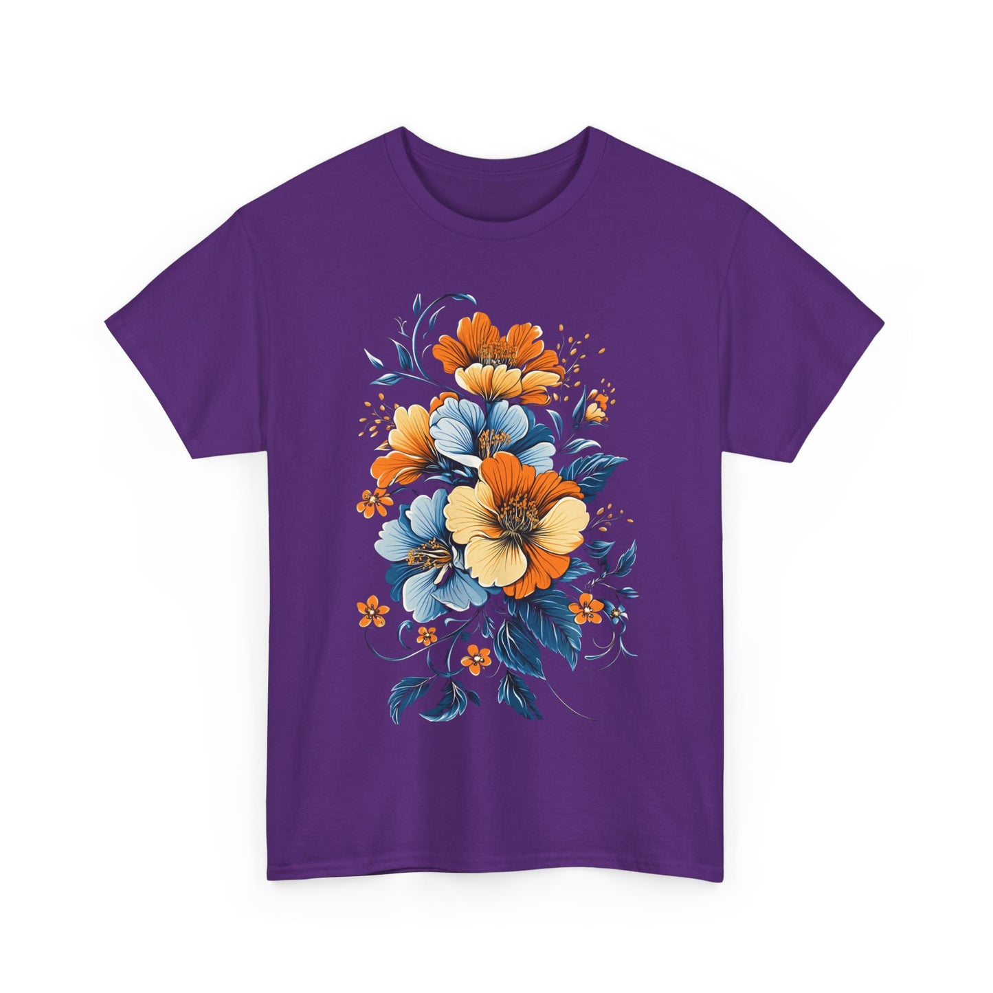 Midnight Bloom – Art Nouveau Floral Tee - Floral Unisex Heavy Cotton Tee - Vintage Botanical Design