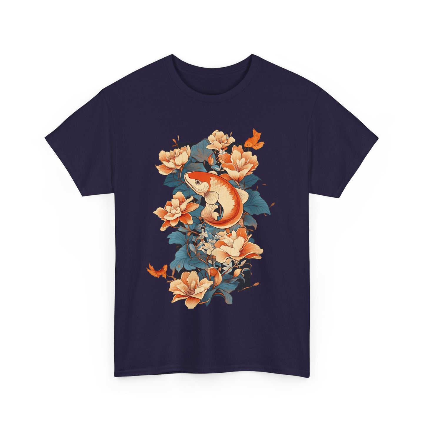 Floral Koi Unisex Heavy Cotton Tee - Vibrant Nature-Inspired Shirt for Casual Wear - Tee Fusion Lab