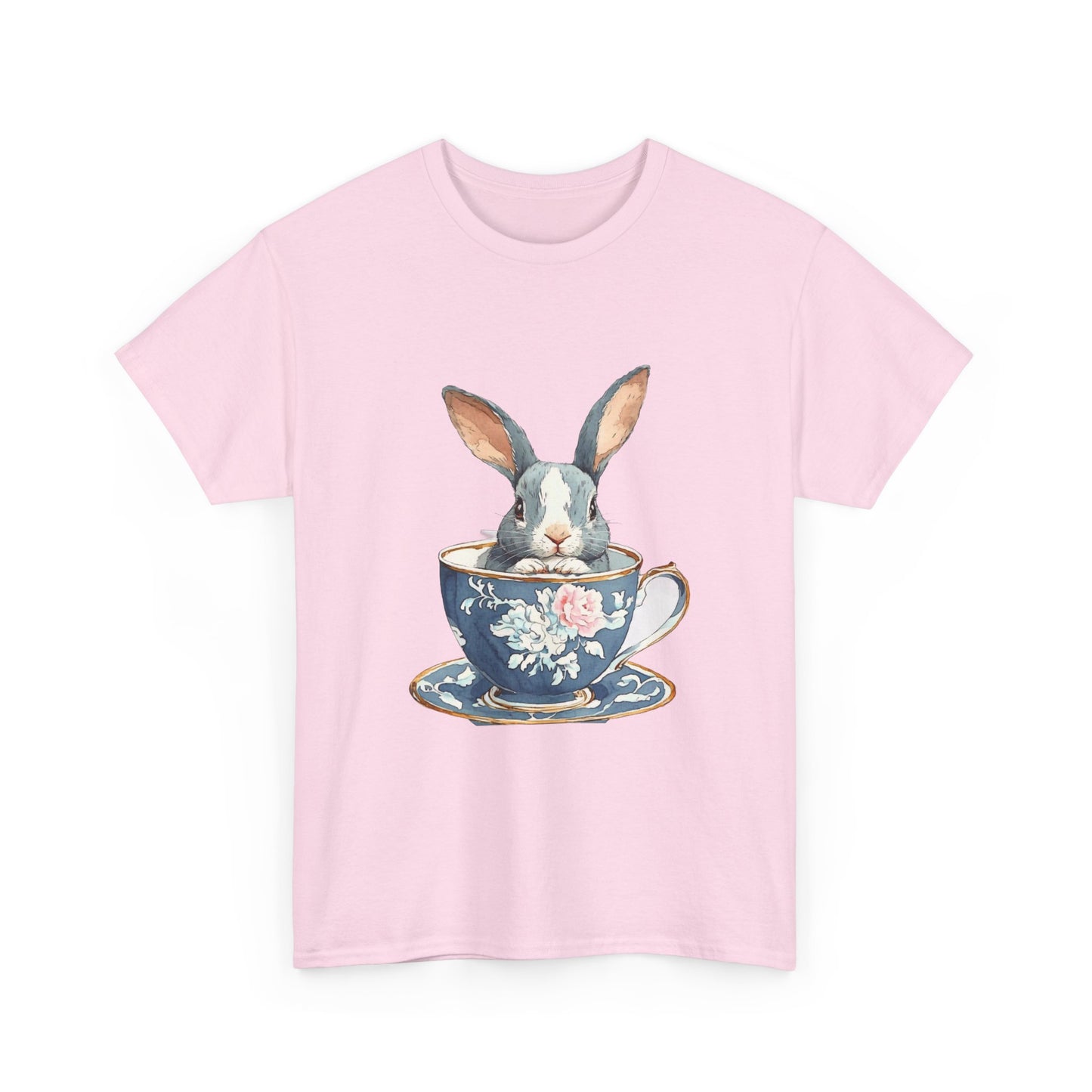 Whimsical Rabbit in Tea Cup Unisex Heavy Cotton Tee - Tee Fusion Lab