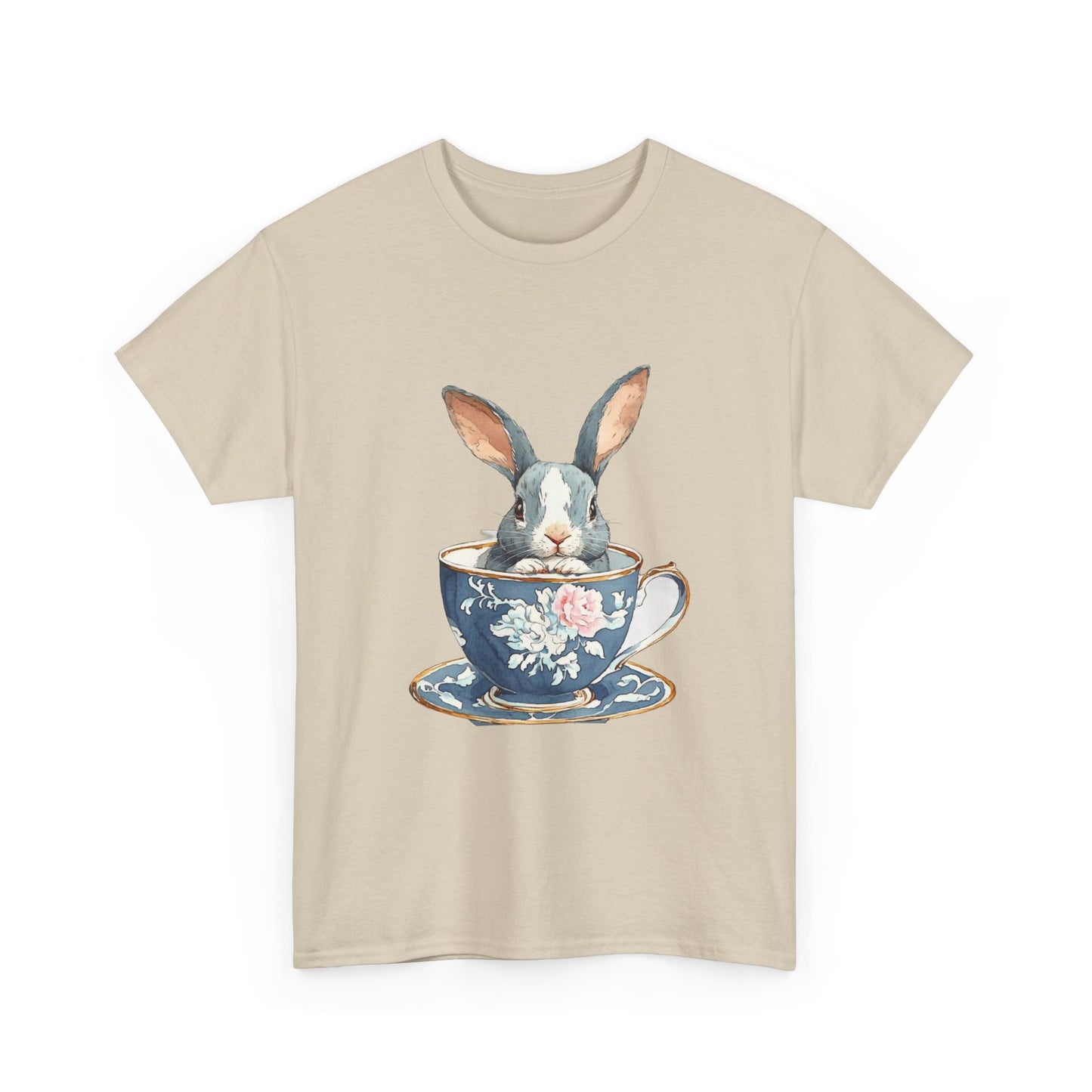 Whimsical Rabbit in Tea Cup Unisex Heavy Cotton Tee - Tee Fusion Lab