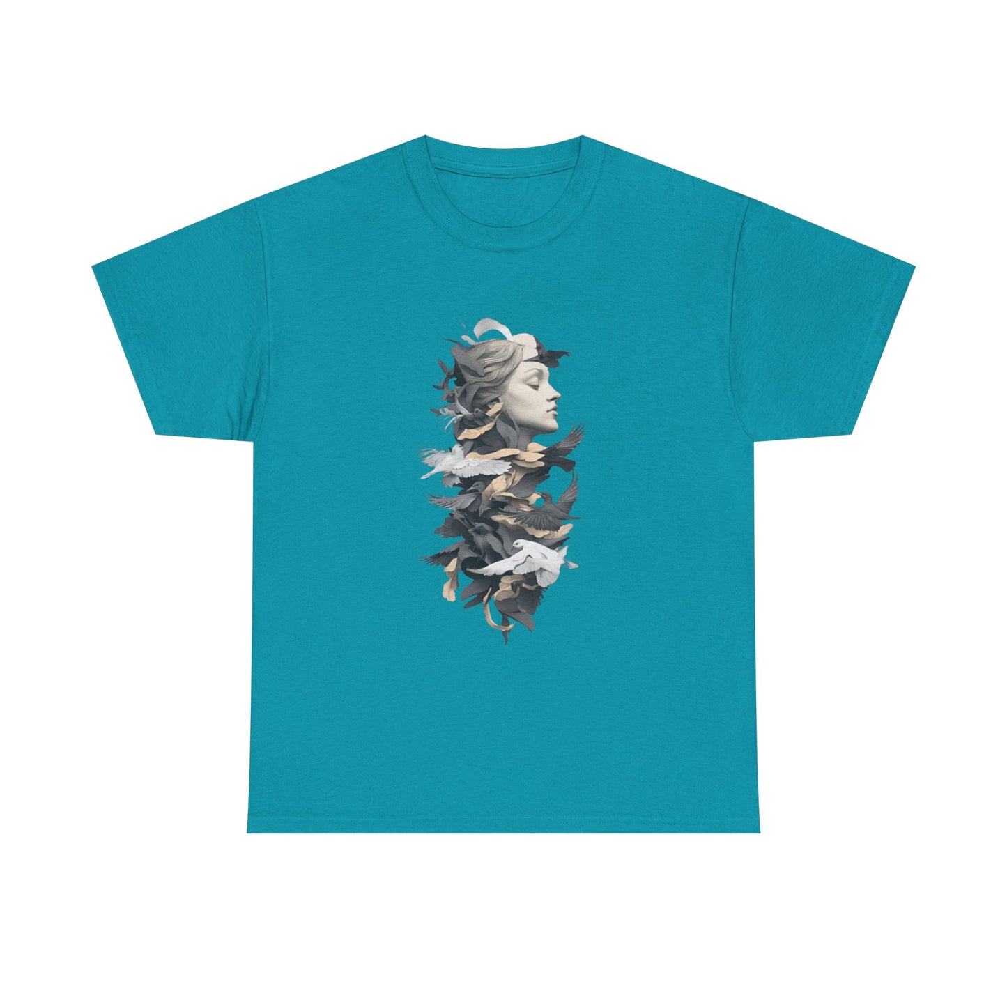 Unisex Heavy Cotton Tee - Serene Bird and Face Art Design - Tee Fusion Lab