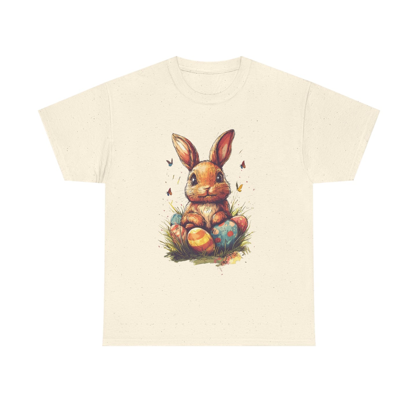 Playful Easter Bunny with Colorful Eggs Unisex Heavy Cotton Tee - Festive Spring Apparel - Tee Fusion Lab