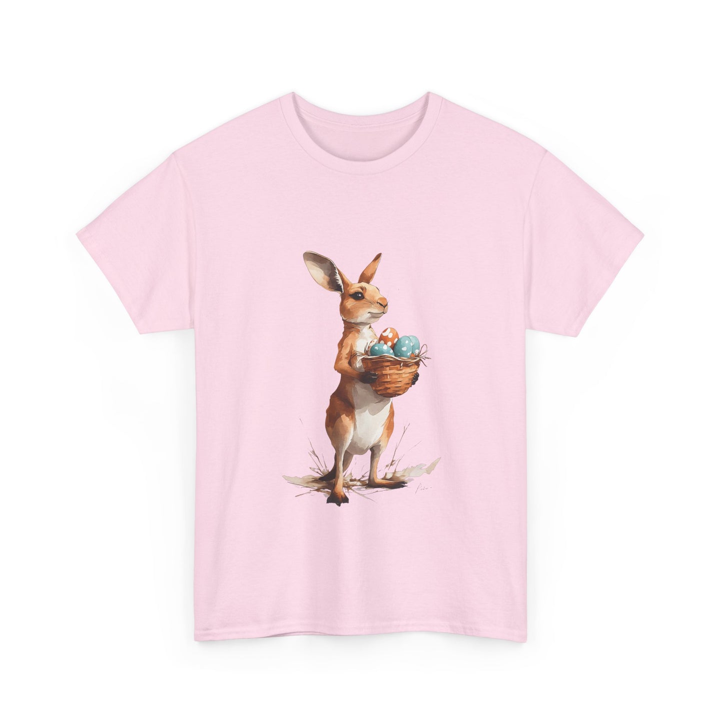 Easter Kangaroo with Basket of Eggs Unisex Heavy Cotton Tee - Cute Kangaroo with Eggs Design