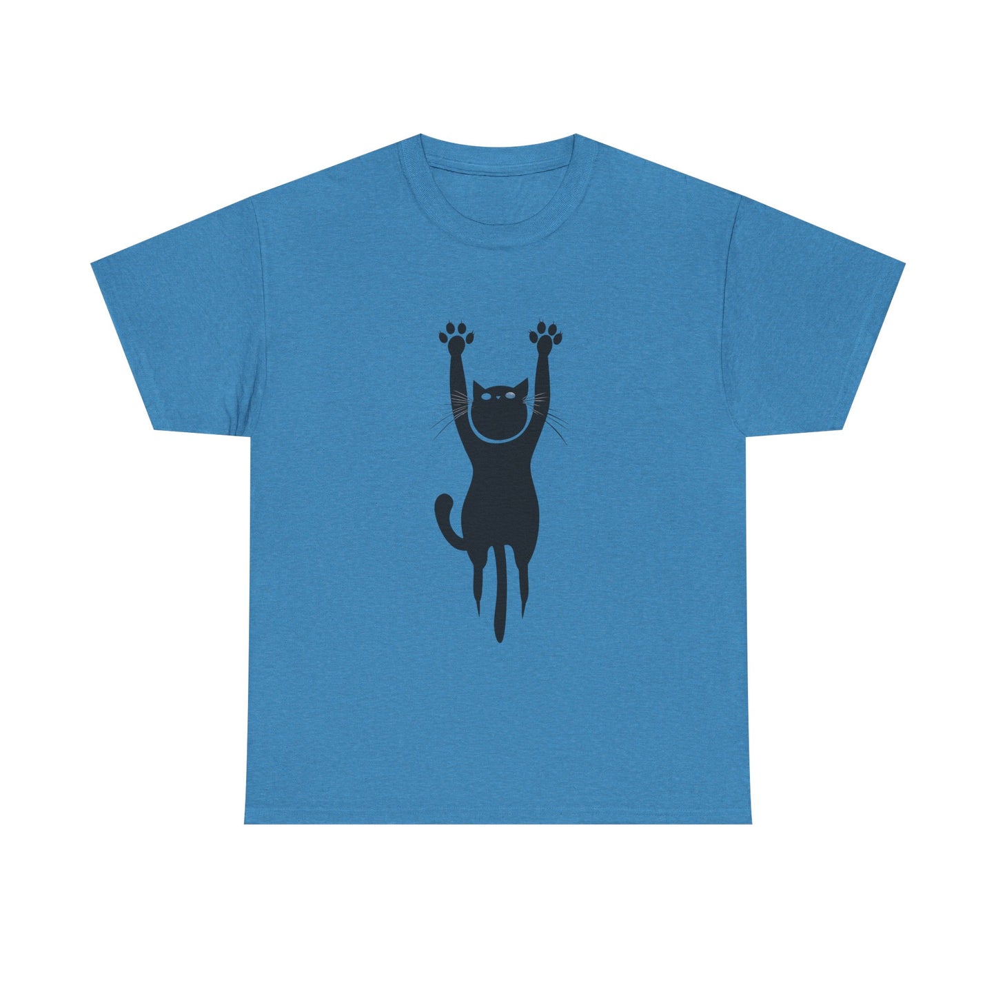 Playful Cat Unisex Heavy Cotton Tee - Stretching Hanging Cat - Tee Fusion Lab