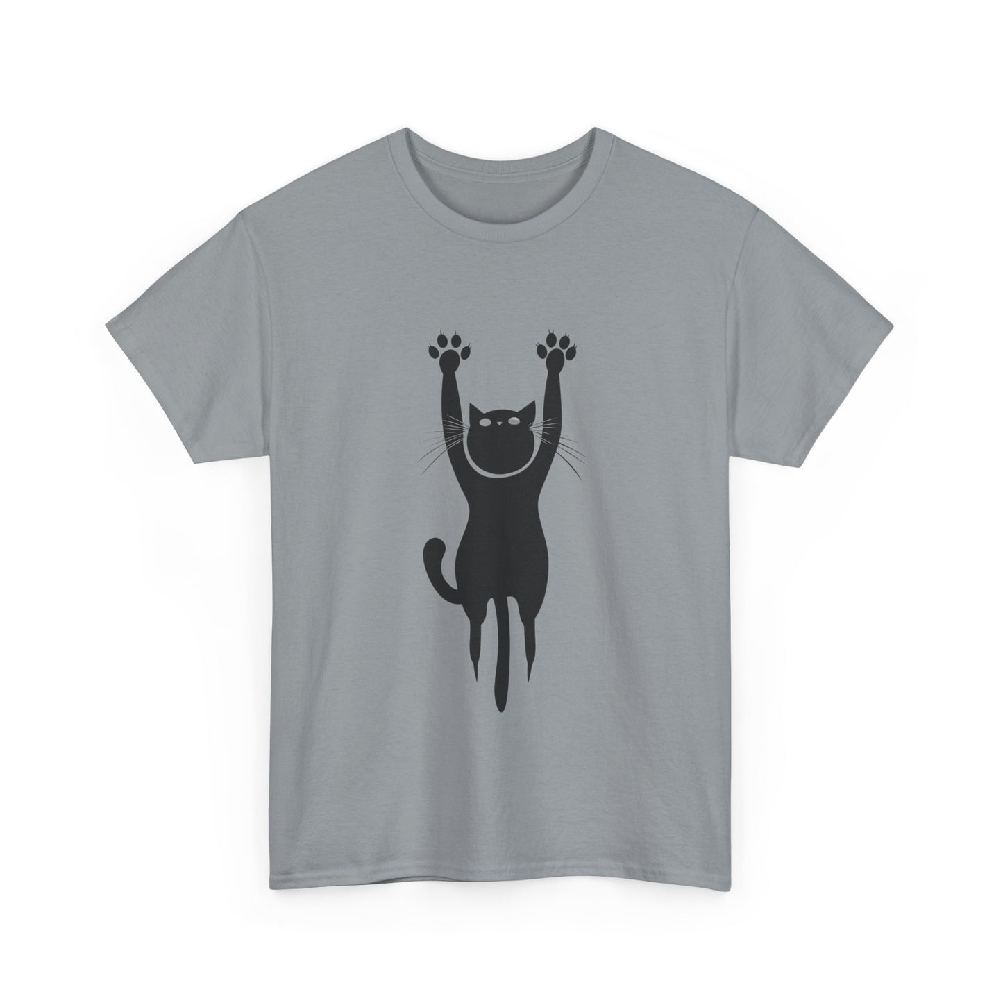 Playful Cat Unisex Heavy Cotton Tee - Stretching Hanging Cat - Tee Fusion Lab