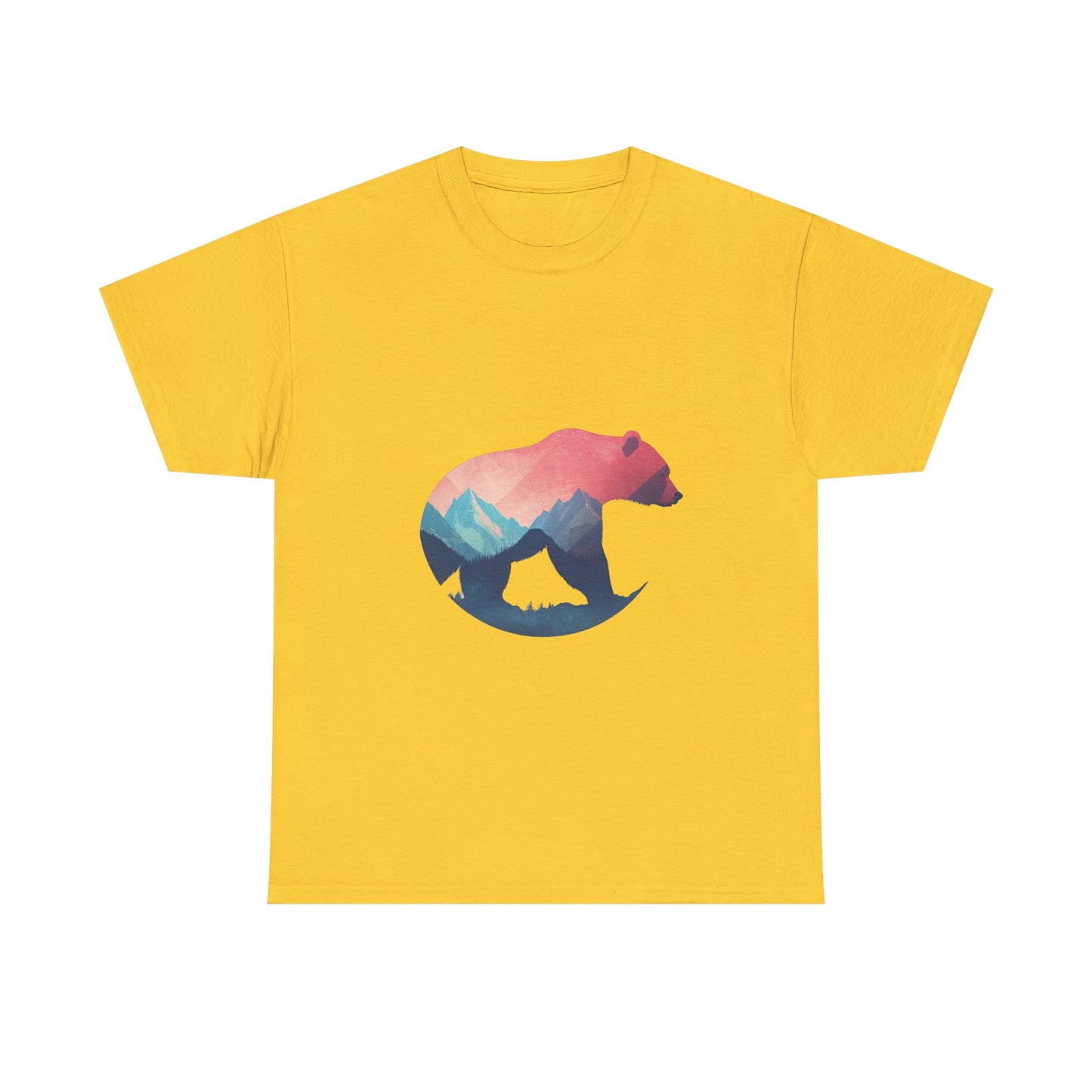 Majestic Bear with Mountain Landscape Unisex Heavy Cotton Tee - Nature Inspired Graphic T-Shirt