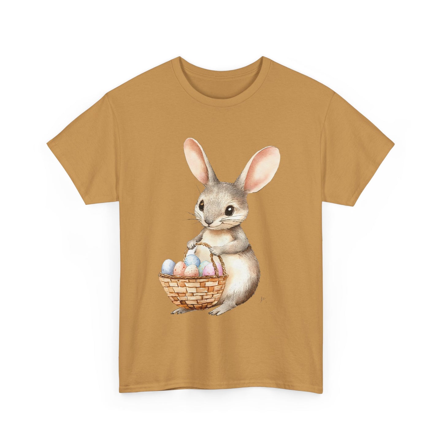 Watercolor Easter Bunny with Basket of Eggs Unisex Heavy Cotton Tee - Tee Fusion Lab