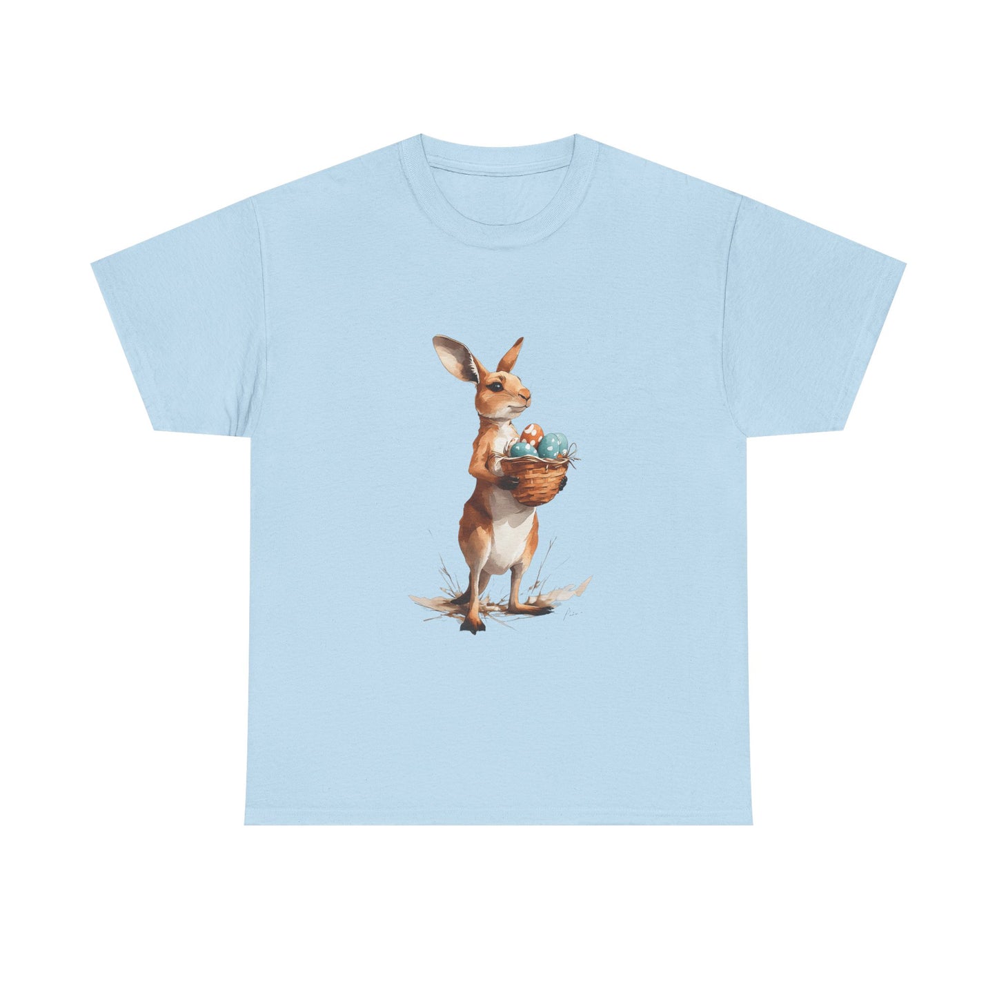 Easter Kangaroo with Basket of Eggs Unisex Heavy Cotton Tee - Cute Kangaroo with Eggs Design