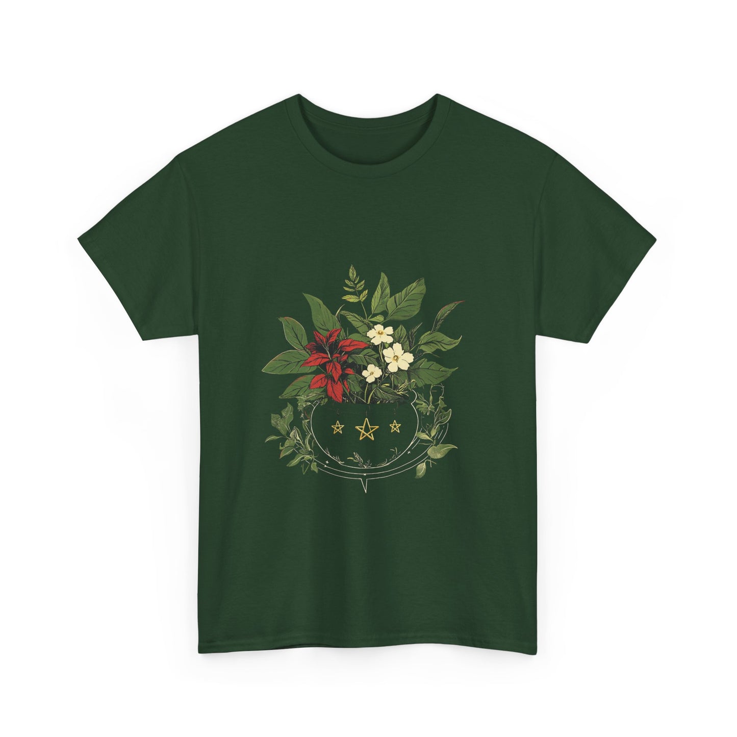 Midnight Herb Cauldron Tee | Eco-Friendly Floral Graphic Unisex Heavy Cotton Tee - Tee Fusion Lab