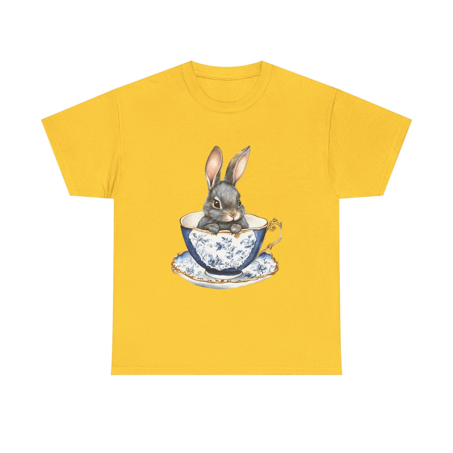 Elegant Bunny in Vintage Teacup Unisex Heavy Cotton Tee