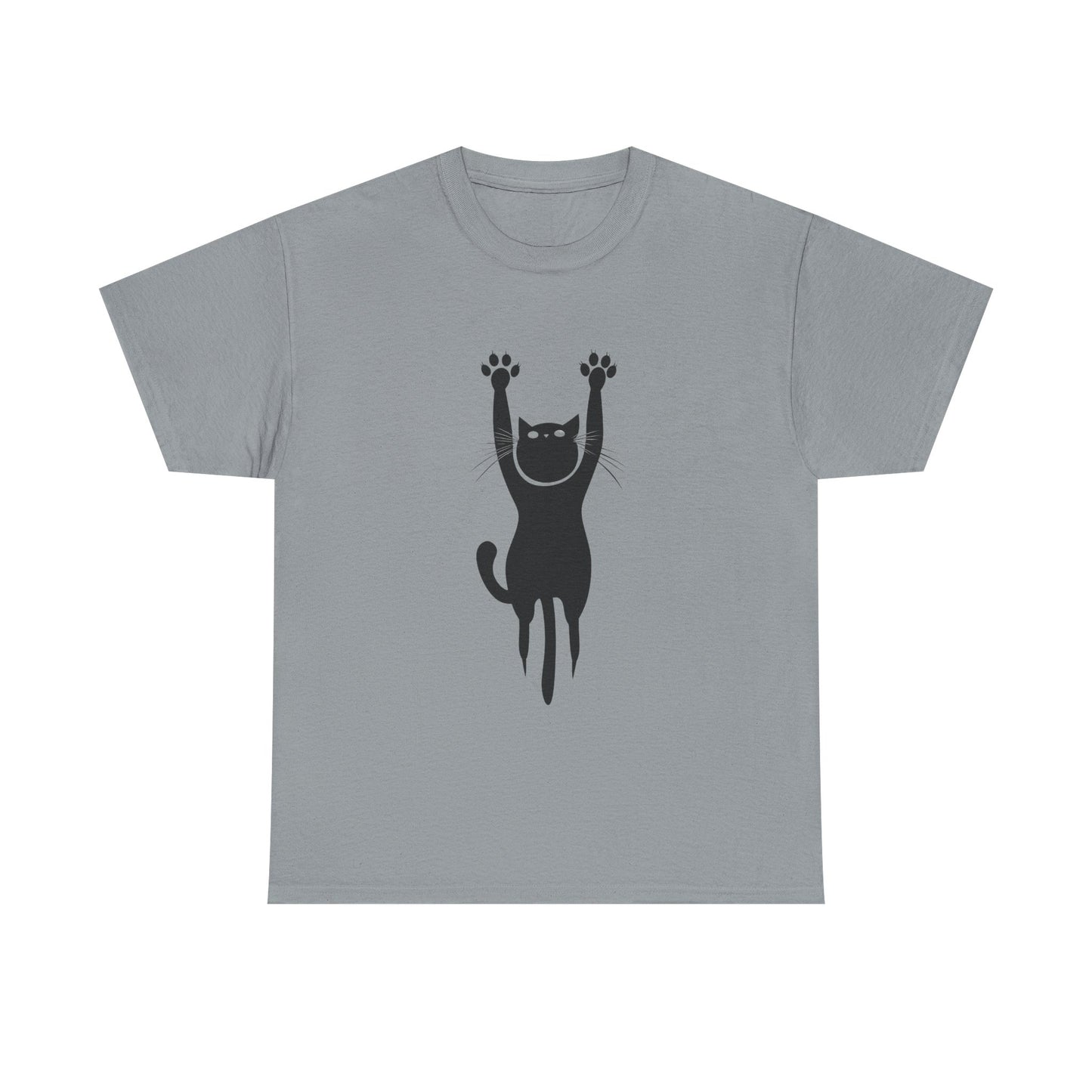 Playful Cat Unisex Heavy Cotton Tee - Stretching Hanging Cat - Tee Fusion Lab