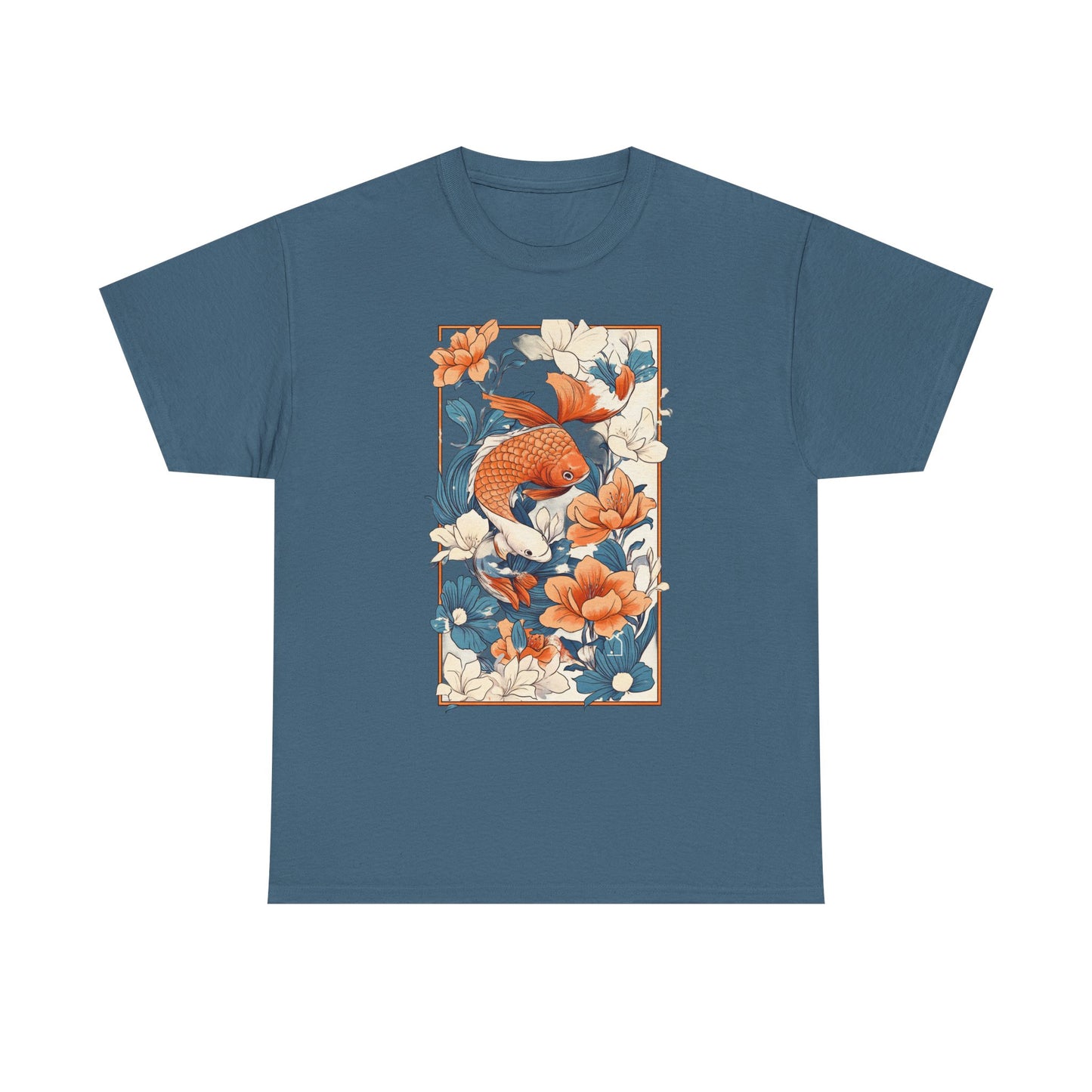 Koi Fish Floral Unisex Heavy Cotton Tee - Vibrant Nature-Inspired Graphic T-Shirt