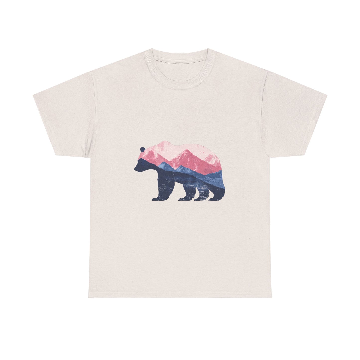 Double Exposure Bear with Mountain Landscape Unisex Heavy Cotton Tee - Nature Lover's T-Shirt