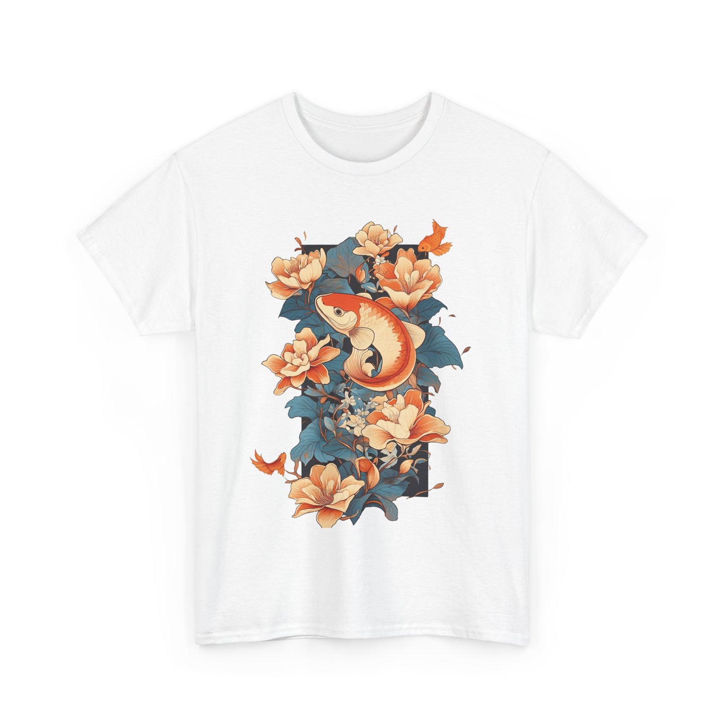 Floral Koi Unisex Heavy Cotton Tee - Vibrant Nature-Inspired Shirt for Casual Wear - Tee Fusion Lab