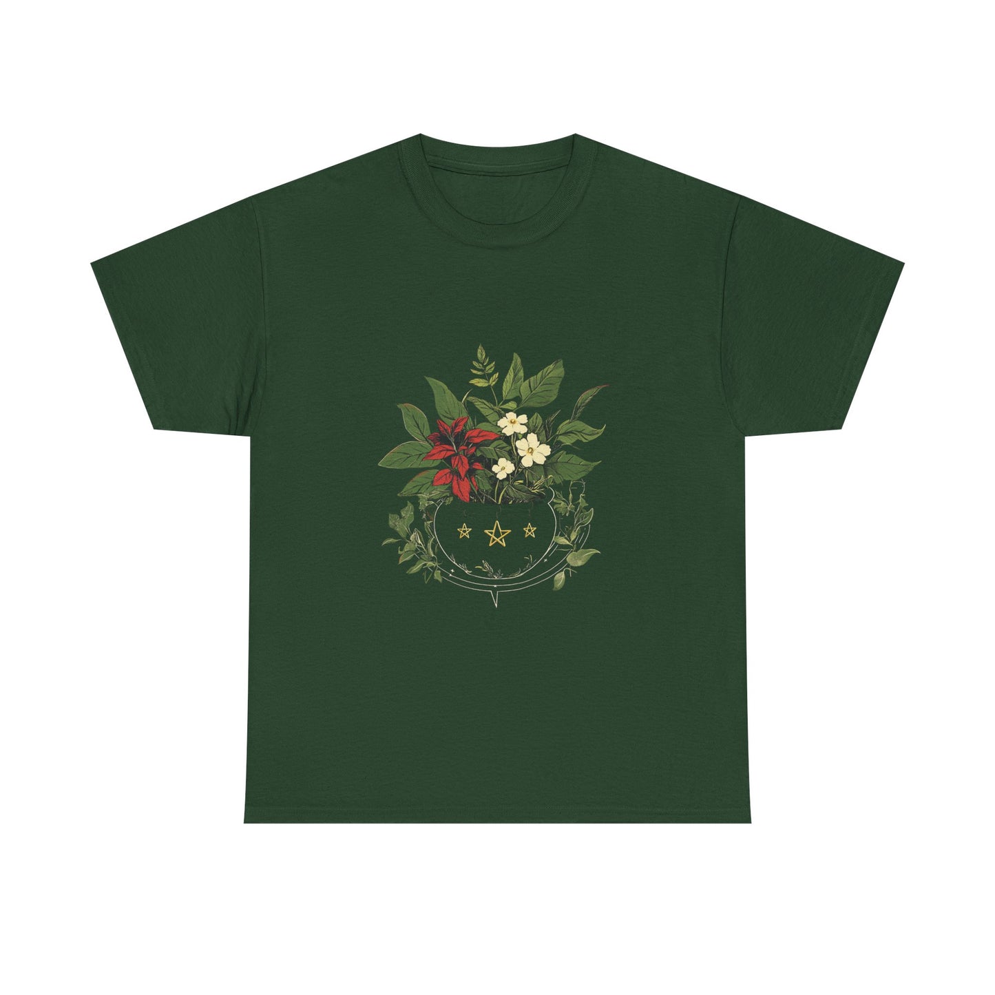Midnight Herb Cauldron Tee | Eco-Friendly Floral Graphic Unisex Heavy Cotton Tee - Tee Fusion Lab