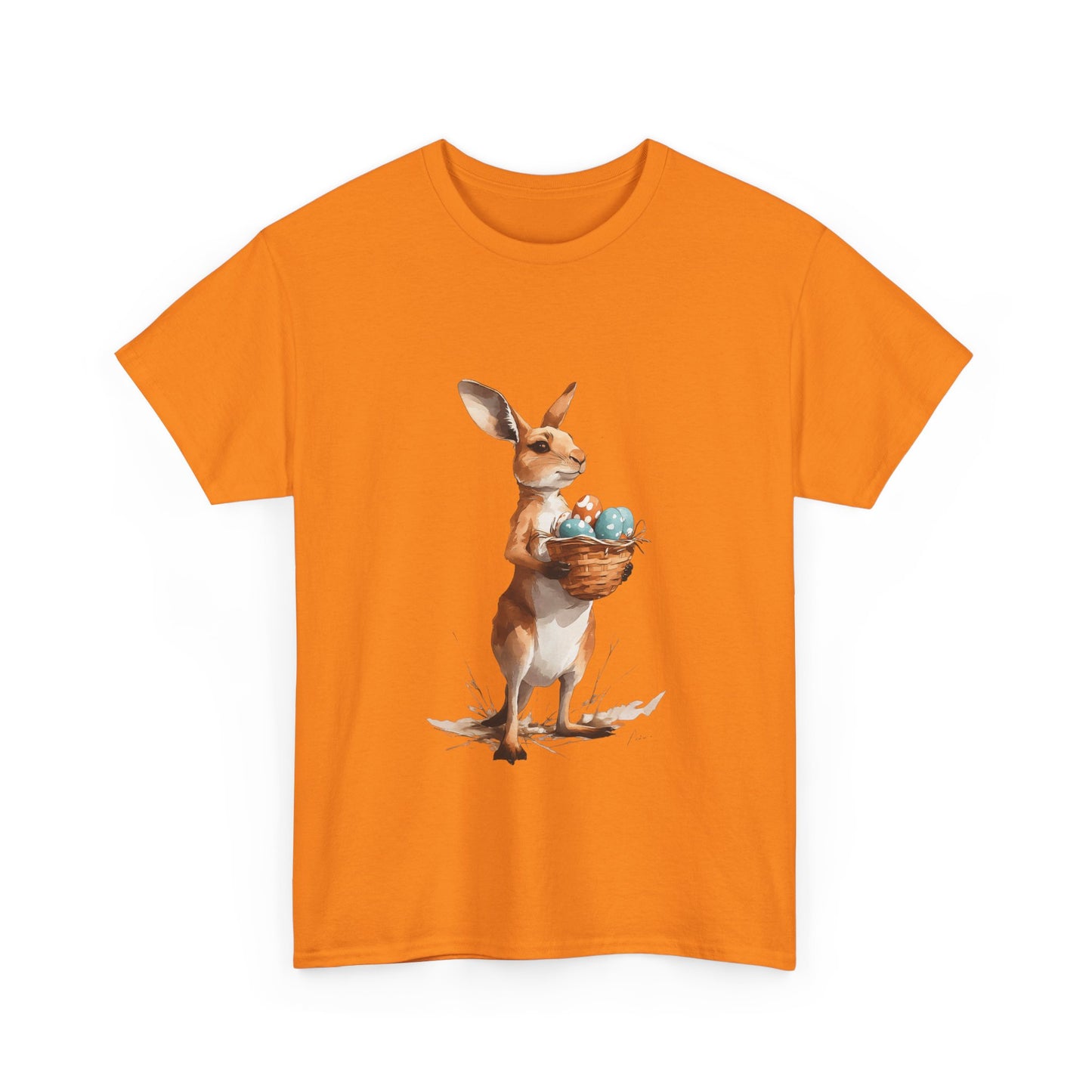Easter Kangaroo with Basket of Eggs Unisex Heavy Cotton Tee - Cute Kangaroo with Eggs Design
