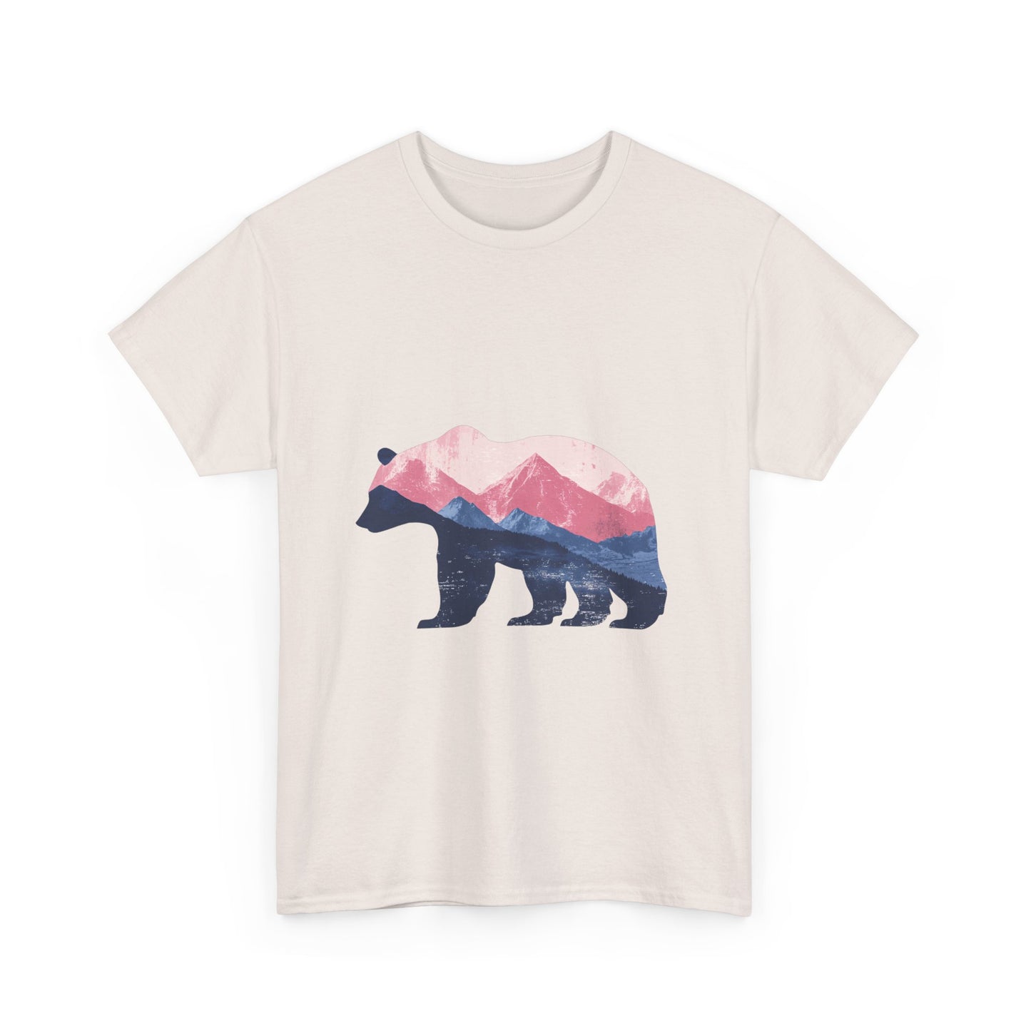 Double Exposure Bear with Mountain Landscape Unisex Heavy Cotton Tee - Nature Lover's T-Shirt