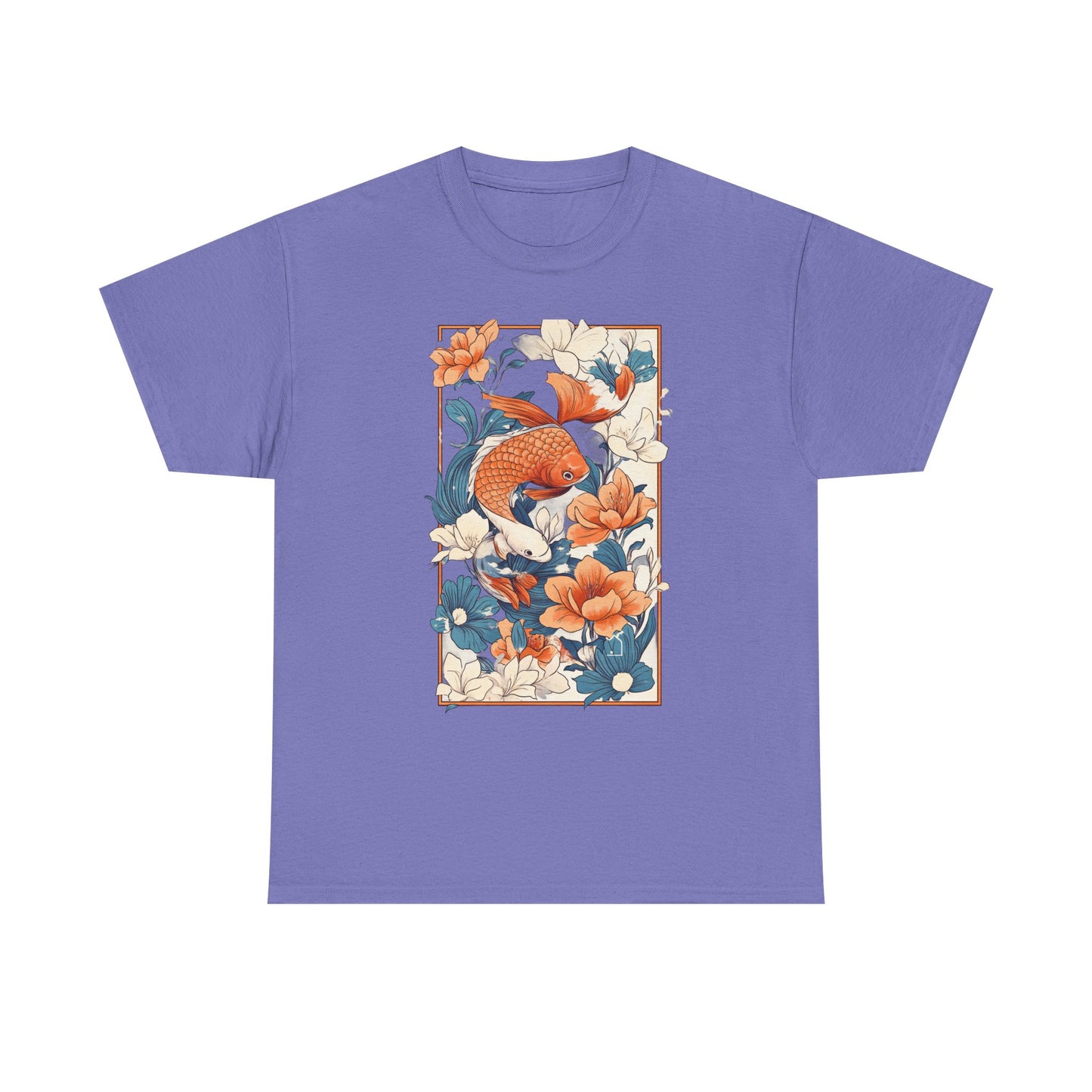 Koi Fish Floral Unisex Heavy Cotton Tee - Vibrant Nature-Inspired Graphic T-Shirt