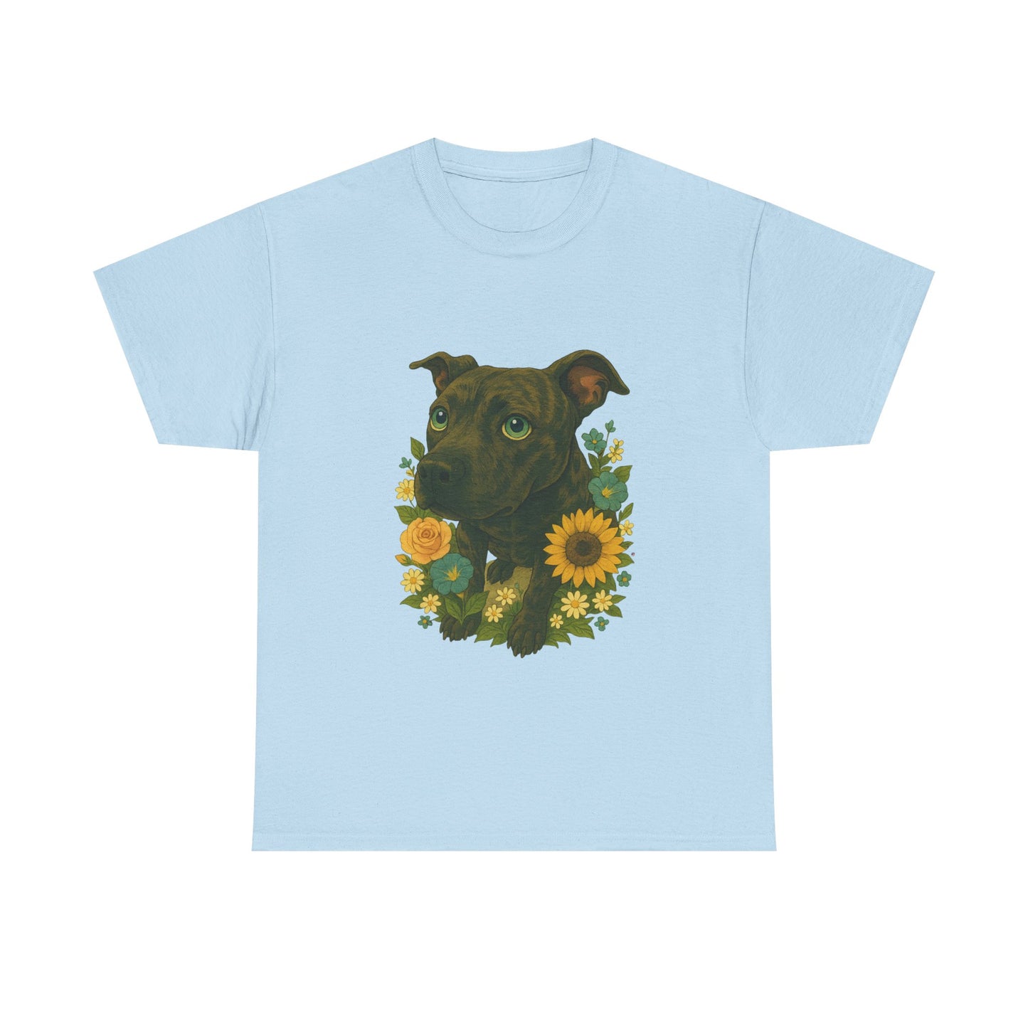 Bloom Pup – Floral Pitbull Portrait Tee Unisex Heavy Cotton Tee - Floral Dog Design