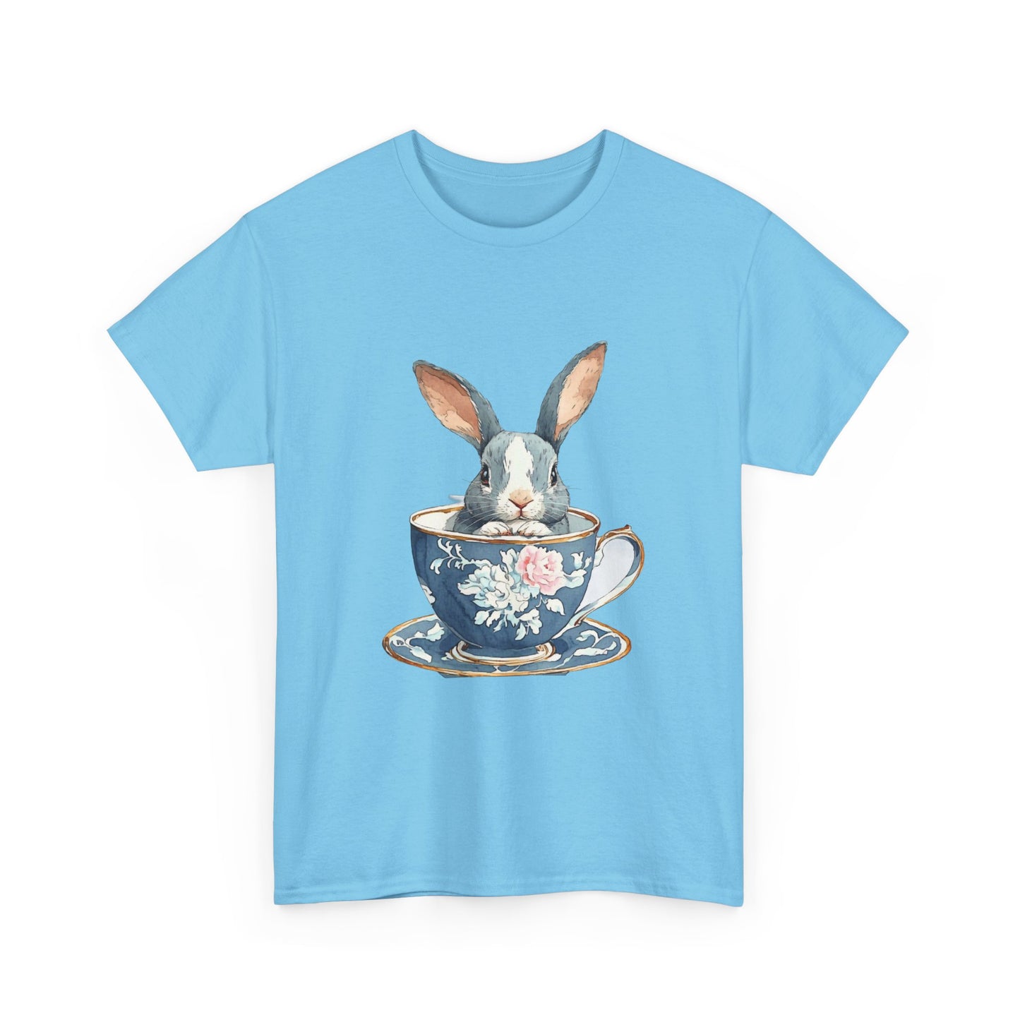 Whimsical Rabbit in Tea Cup Unisex Heavy Cotton Tee - Tee Fusion Lab