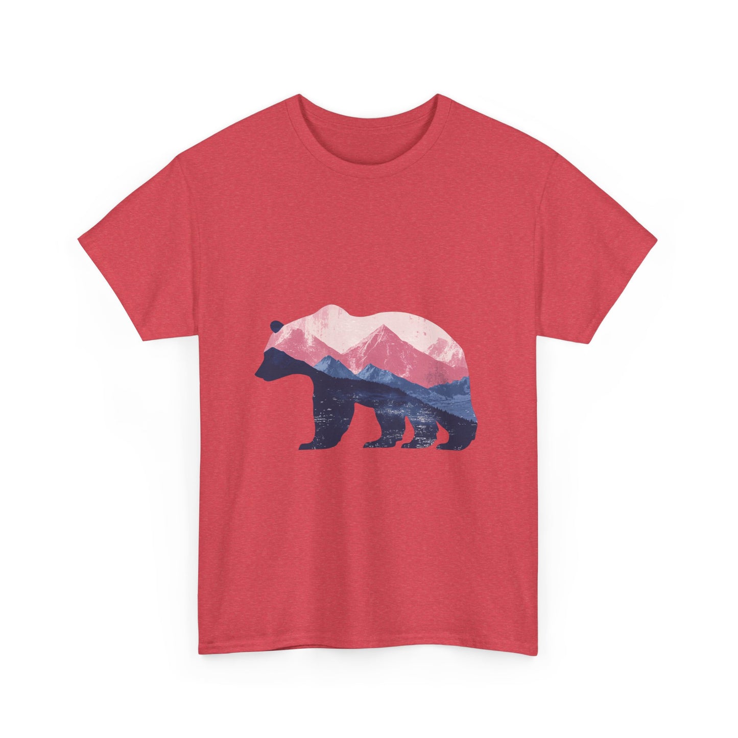 Double Exposure Bear with Mountain Landscape Unisex Heavy Cotton Tee - Nature Lover's T-Shirt