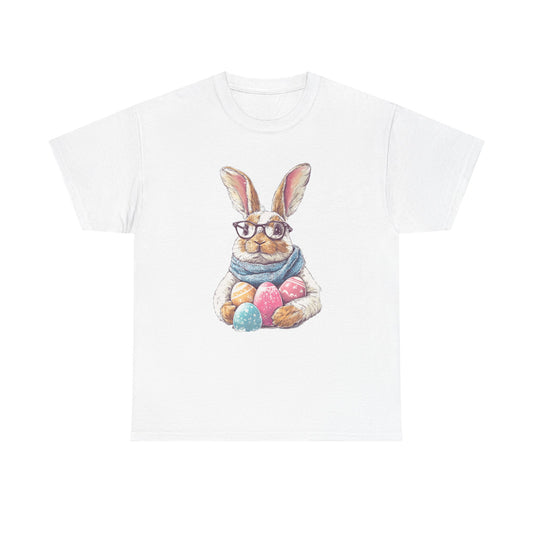 Easter Bunny Graphic Tee - Unisex Heavy Cotton Tee for Spring Celebrations - Bunny with Glasses - Tee Fusion Lab