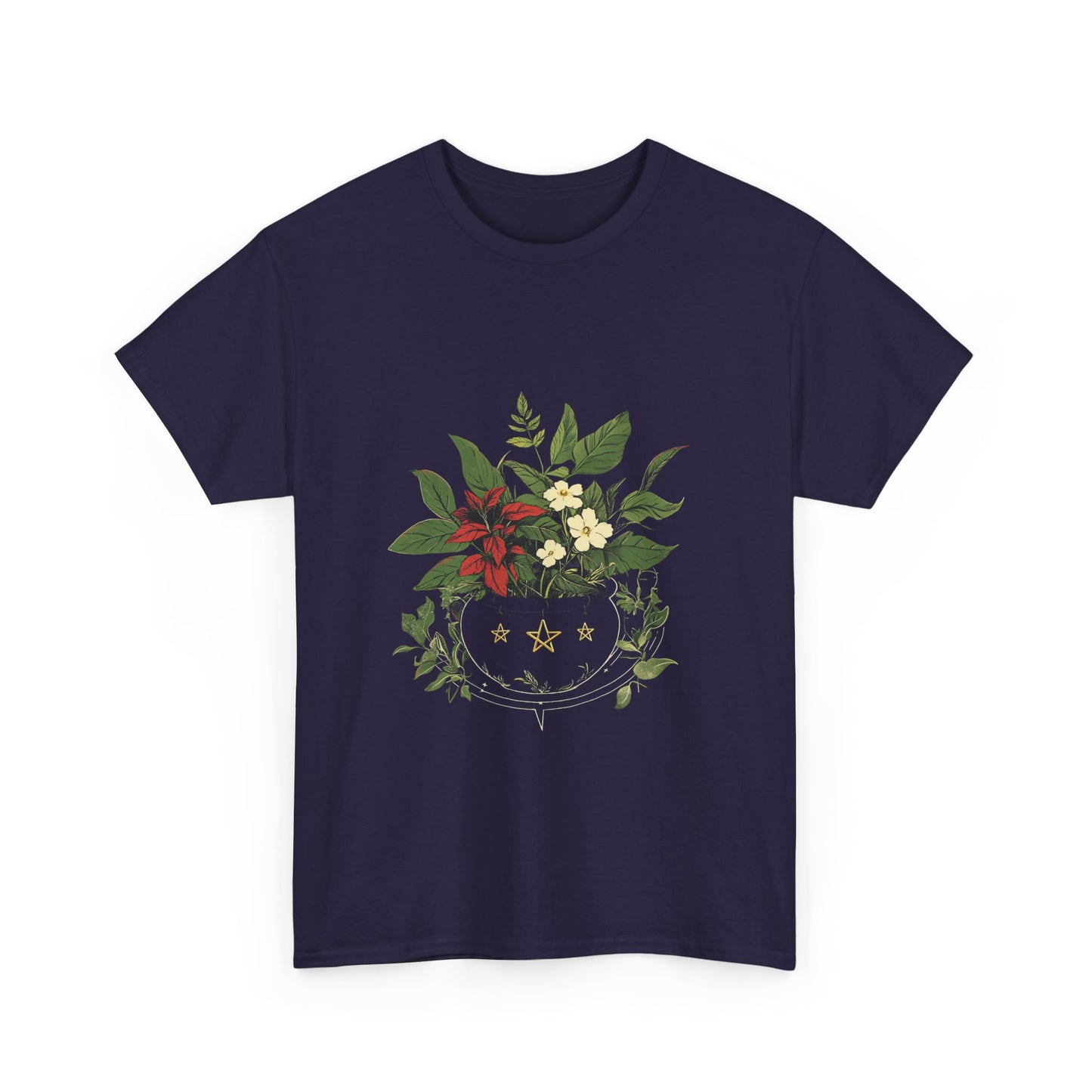Midnight Herb Cauldron Tee | Eco-Friendly Floral Graphic Unisex Heavy Cotton Tee - Tee Fusion Lab