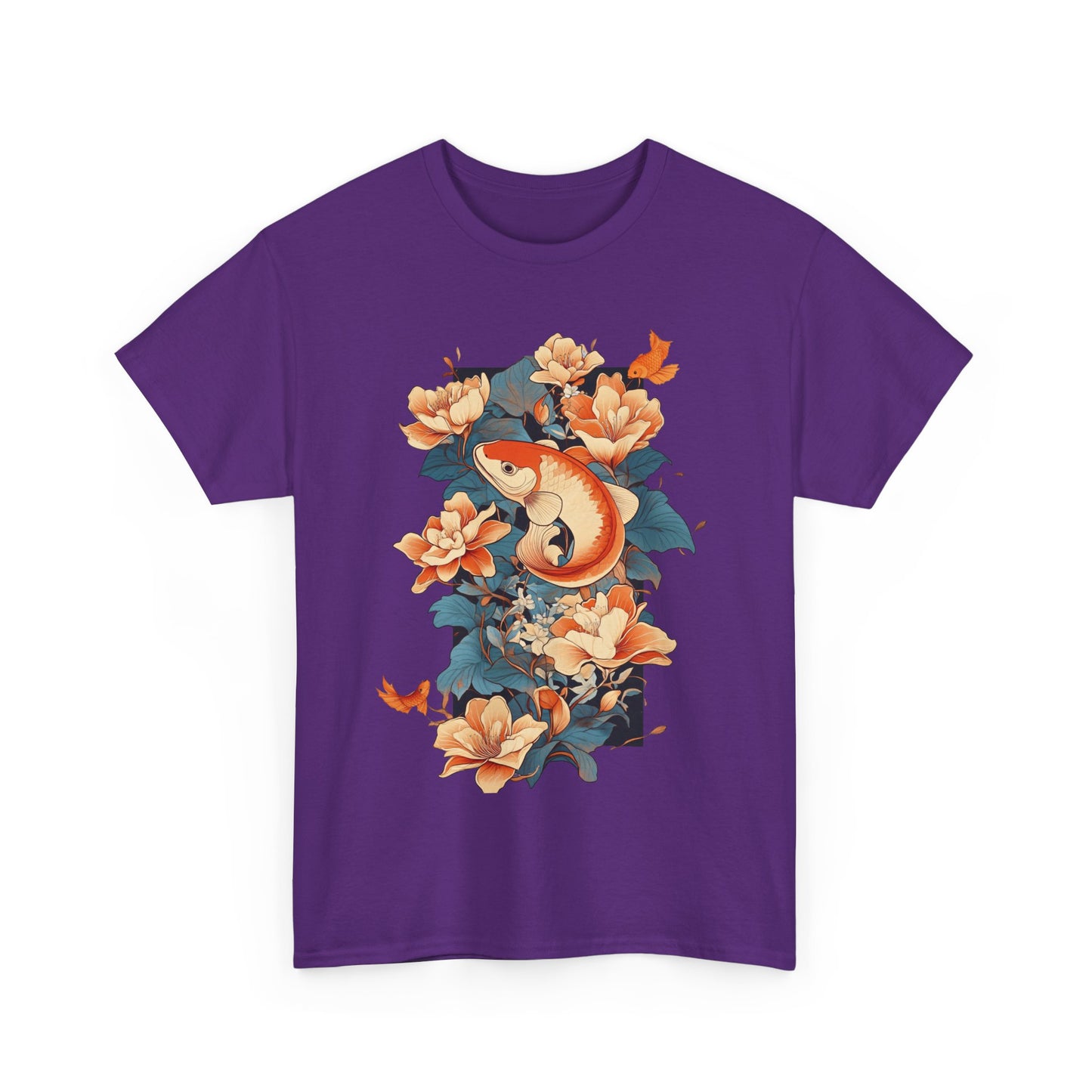 Floral Koi Unisex Heavy Cotton Tee - Vibrant Nature-Inspired Shirt for Casual Wear - Tee Fusion Lab