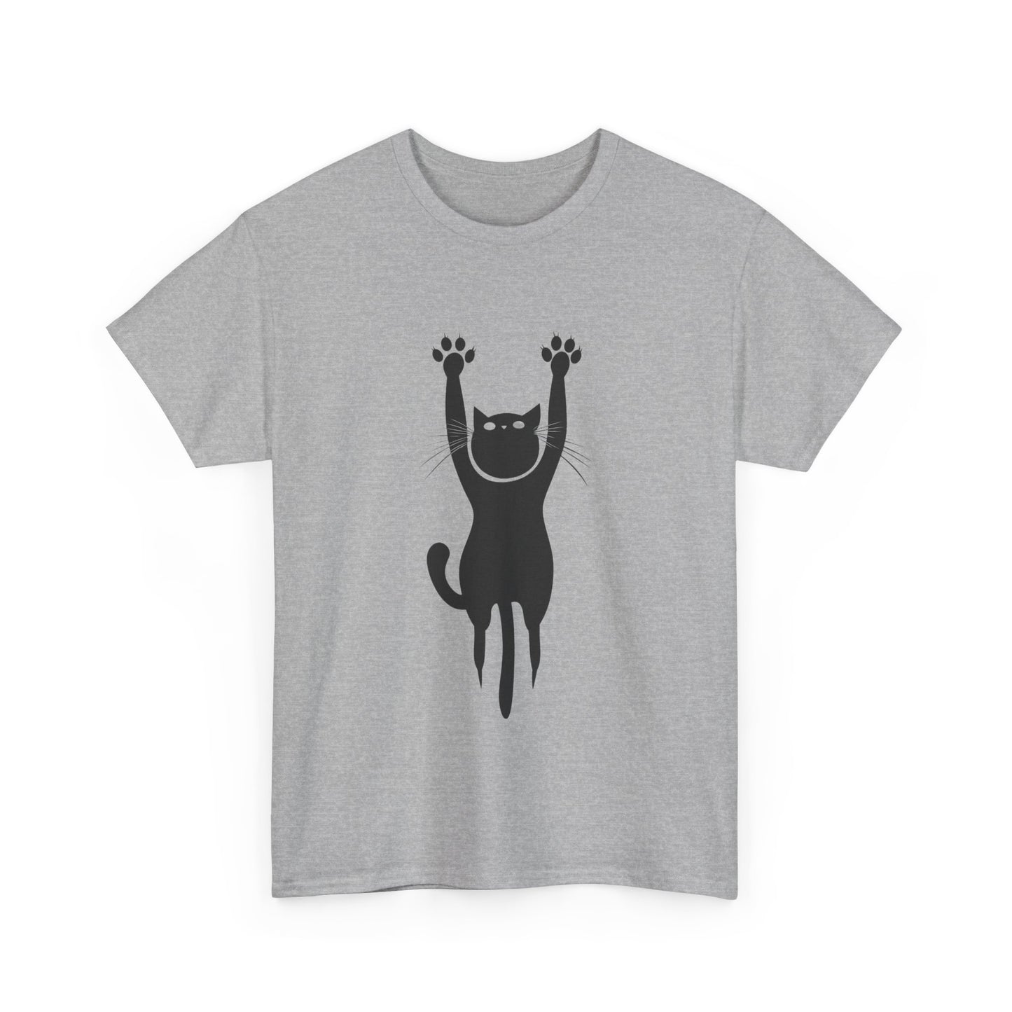 Playful Cat Unisex Heavy Cotton Tee - Stretching Hanging Cat - Tee Fusion Lab