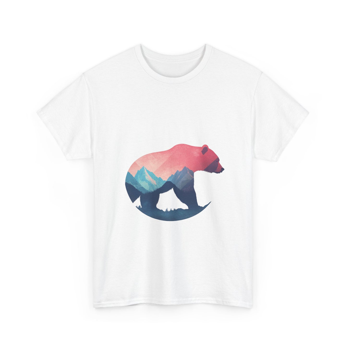 Majestic Bear with Mountain Landscape Unisex Heavy Cotton Tee - Nature Inspired Graphic T-Shirt
