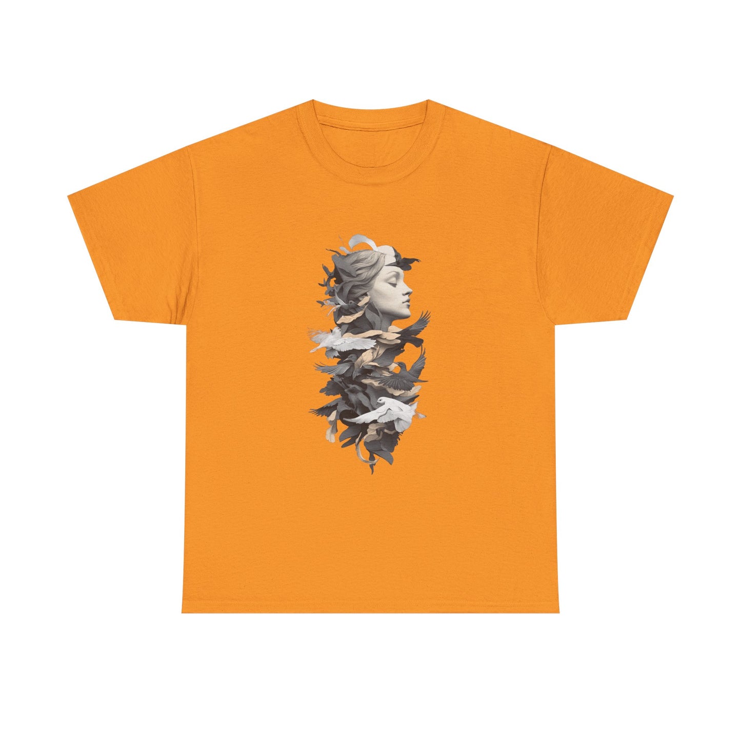Unisex Heavy Cotton Tee - Serene Bird and Face Art Design - Tee Fusion Lab