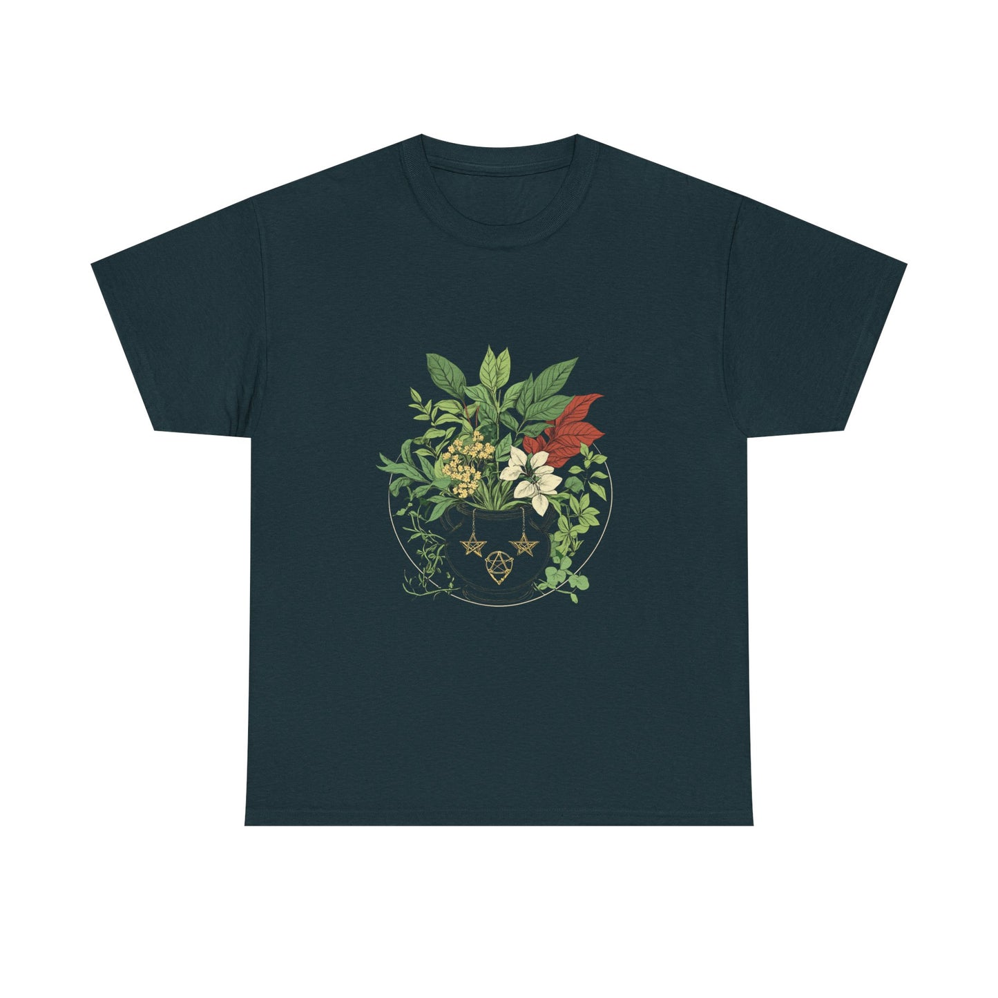 Witch's Garden Cauldron Tee - Botanical Vibes Unisex Heavy Cotton Tee - Nature Inspired Design - Tee Fusion Lab