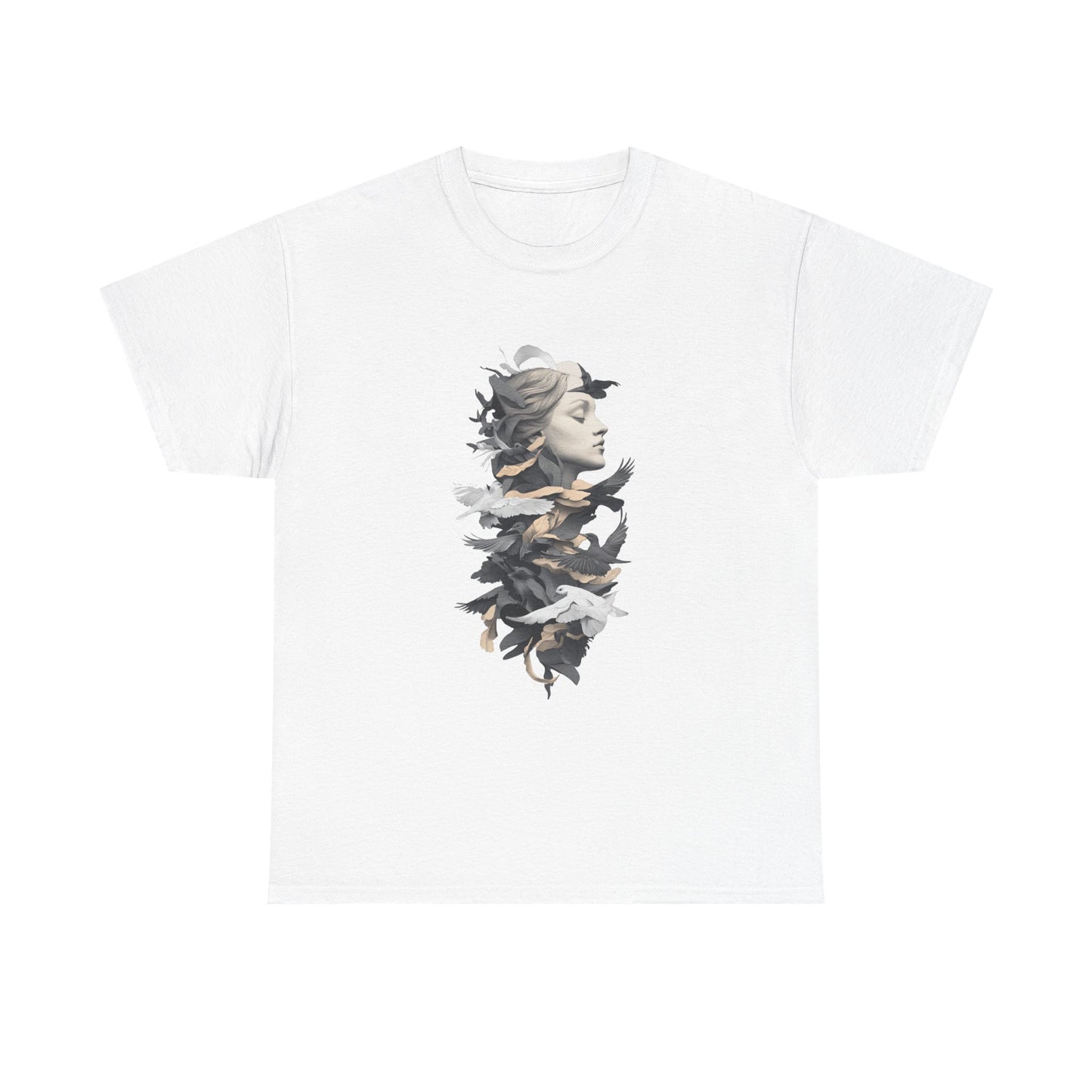 Unisex Heavy Cotton Tee - Serene Bird and Face Art Design - Tee Fusion Lab