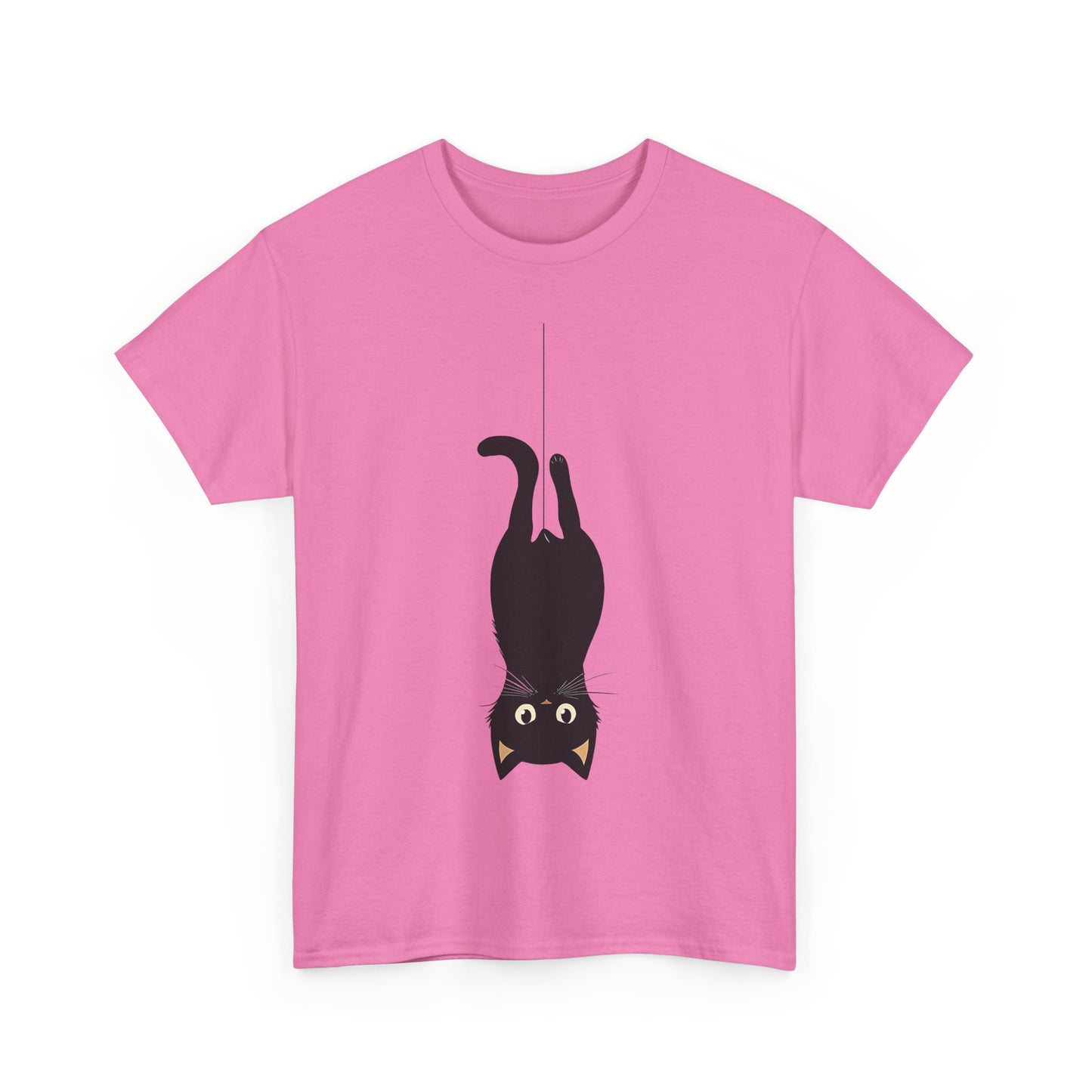 Funny Black Cat Unisex Heavy Cotton Tee - Upside-Down Hanging Cat
