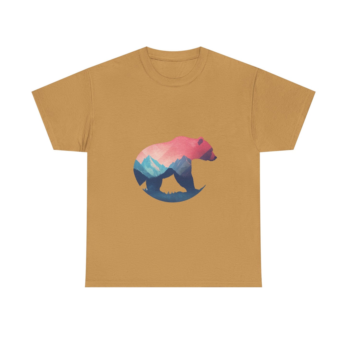Majestic Bear with Mountain Landscape Unisex Heavy Cotton Tee - Nature Inspired Graphic T-Shirt