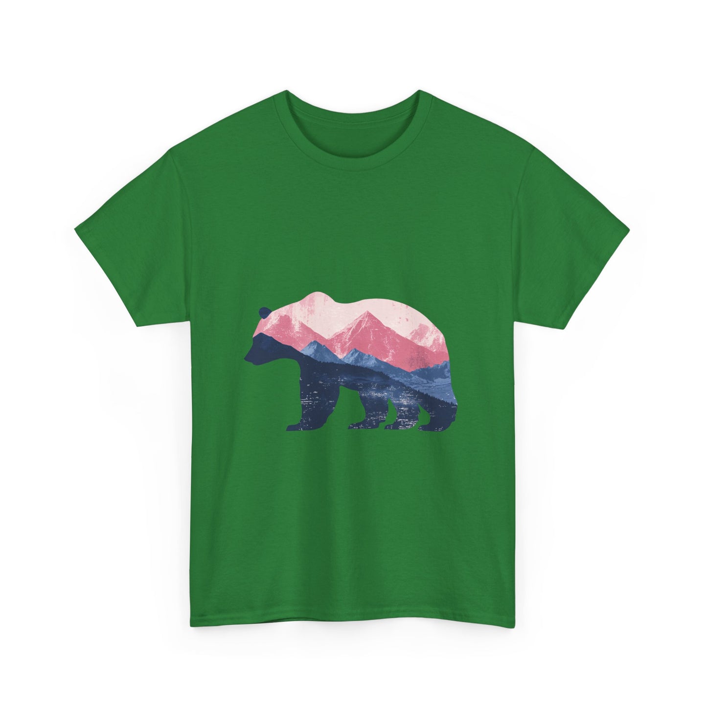 Double Exposure Bear with Mountain Landscape Unisex Heavy Cotton Tee - Nature Lover's T-Shirt