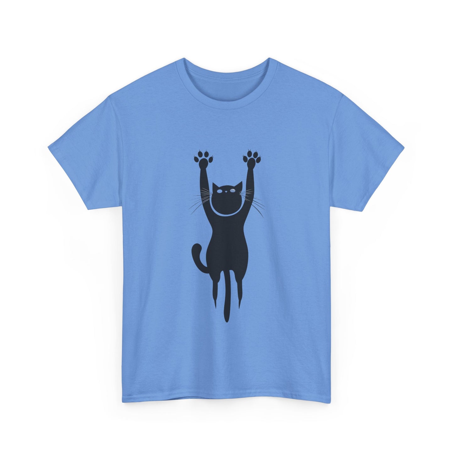 Playful Cat Unisex Heavy Cotton Tee - Stretching Hanging Cat - Tee Fusion Lab