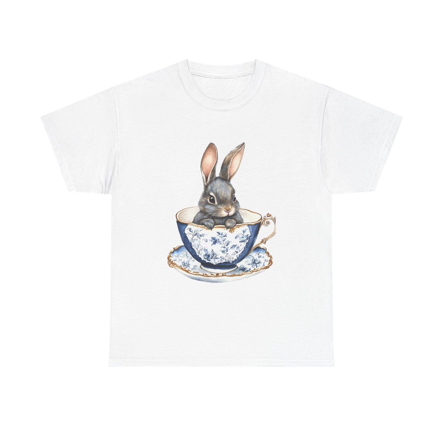Elegant Bunny in Vintage Teacup Unisex Heavy Cotton Tee