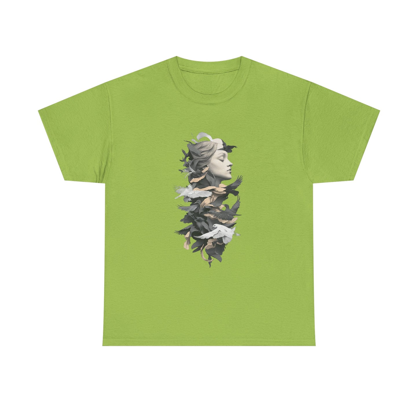 Unisex Heavy Cotton Tee - Serene Bird and Face Art Design - Tee Fusion Lab