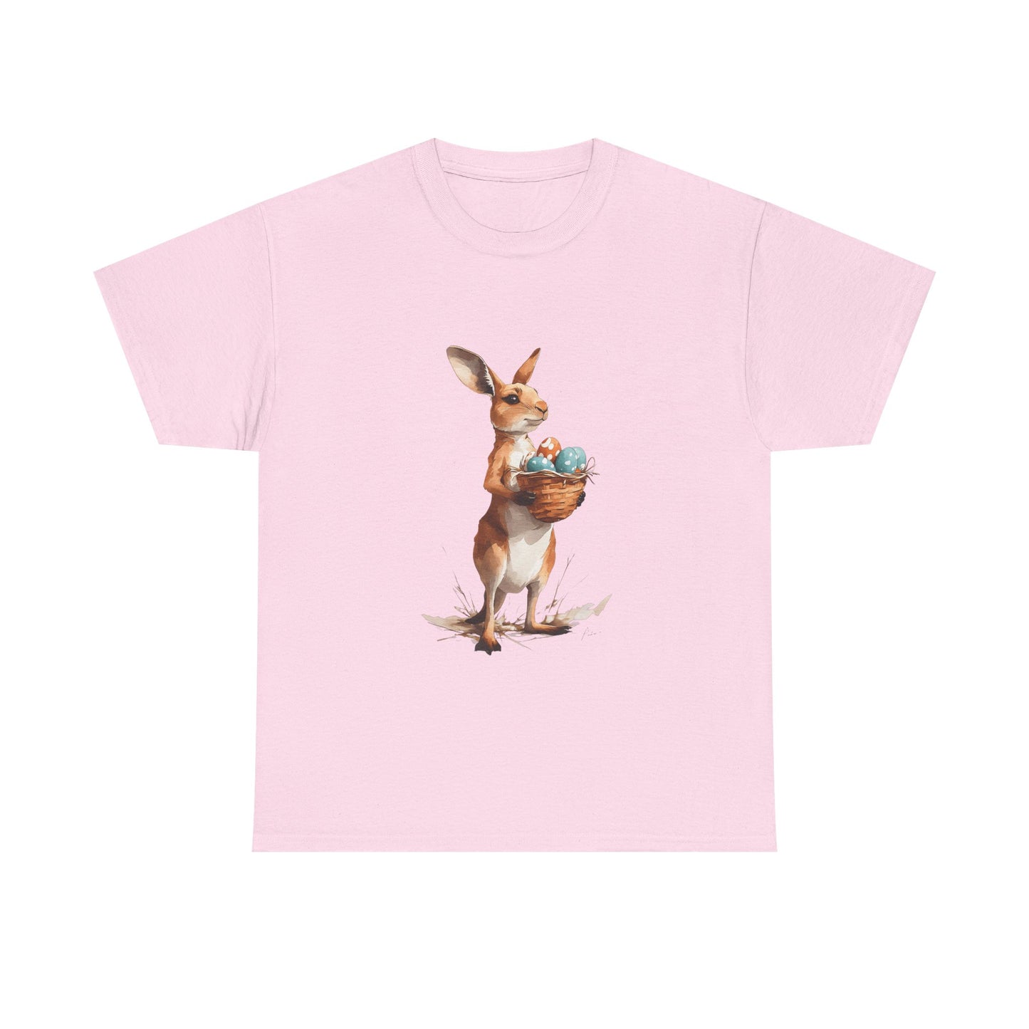 Easter Kangaroo with Basket of Eggs Unisex Heavy Cotton Tee - Cute Kangaroo with Eggs Design
