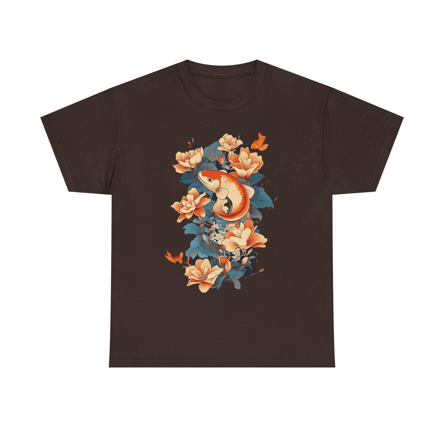 Floral Koi Unisex Heavy Cotton Tee - Vibrant Nature-Inspired Shirt for Casual Wear - Tee Fusion Lab