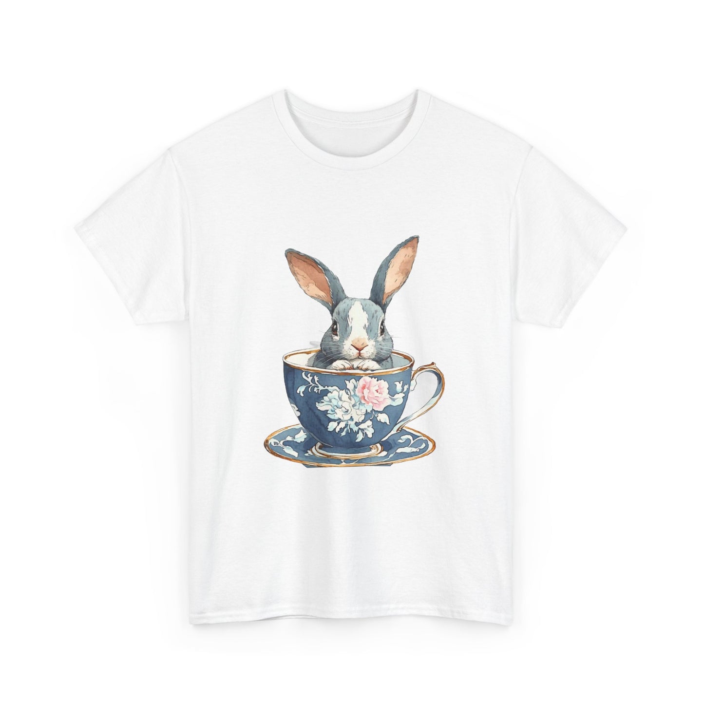 Whimsical Rabbit in Tea Cup Unisex Heavy Cotton Tee - Tee Fusion Lab