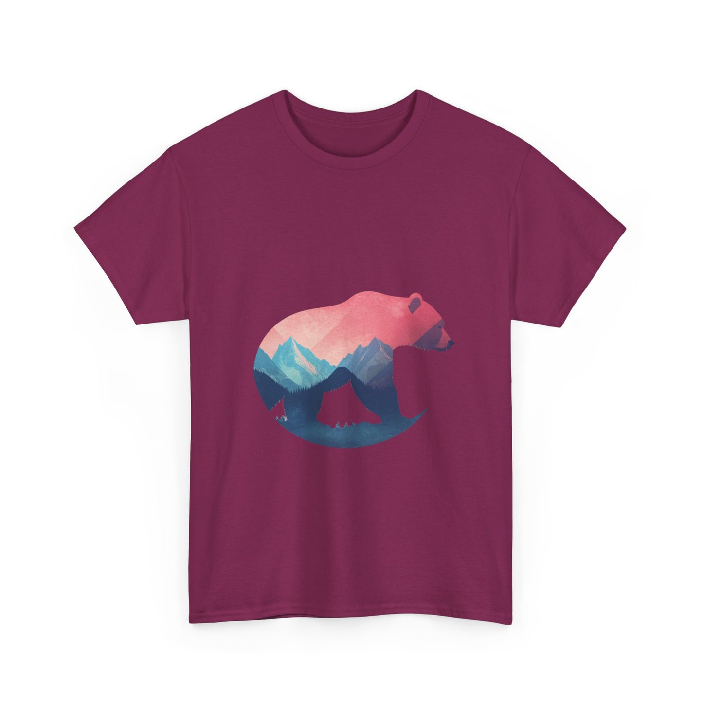 Majestic Bear with Mountain Landscape Unisex Heavy Cotton Tee - Nature Inspired Graphic T-Shirt