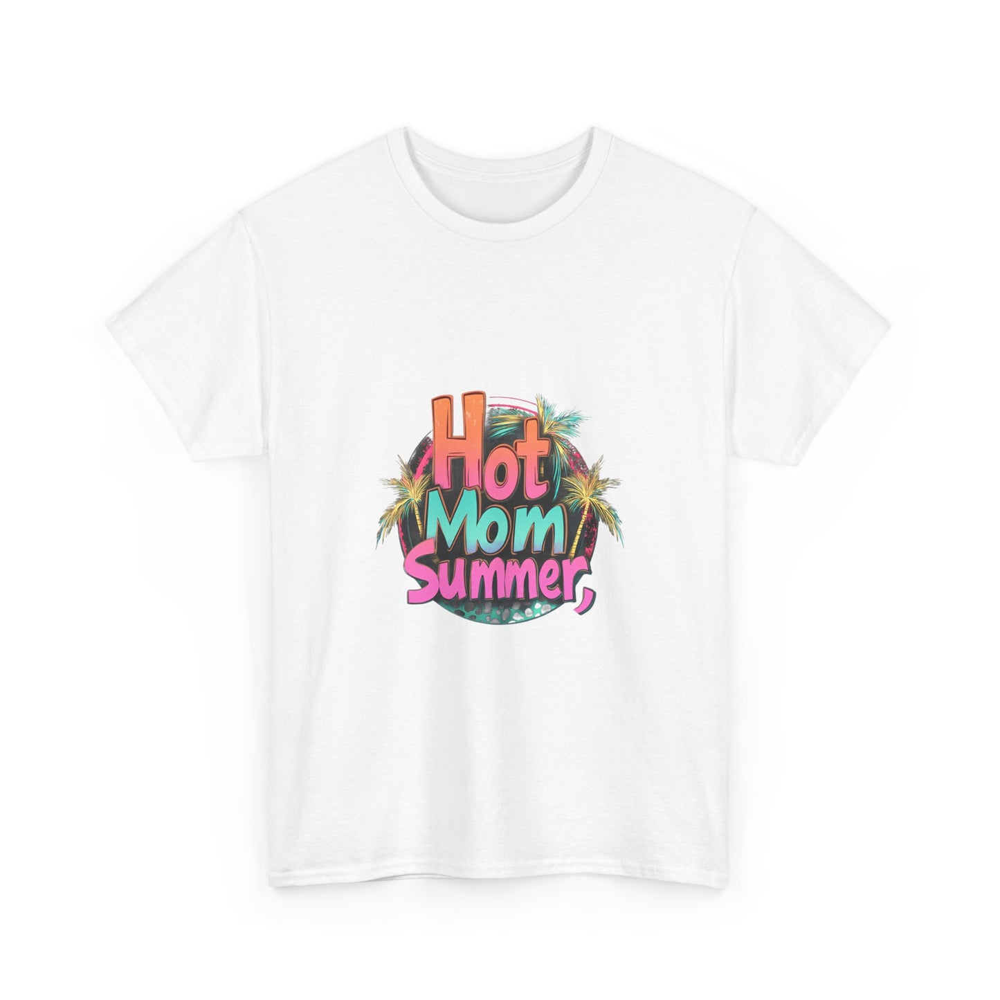 Hot Mom Summer Retro Tropical Unisex Heavy Cotton Tee - 'Hot Mom Summer' Graphic Tee