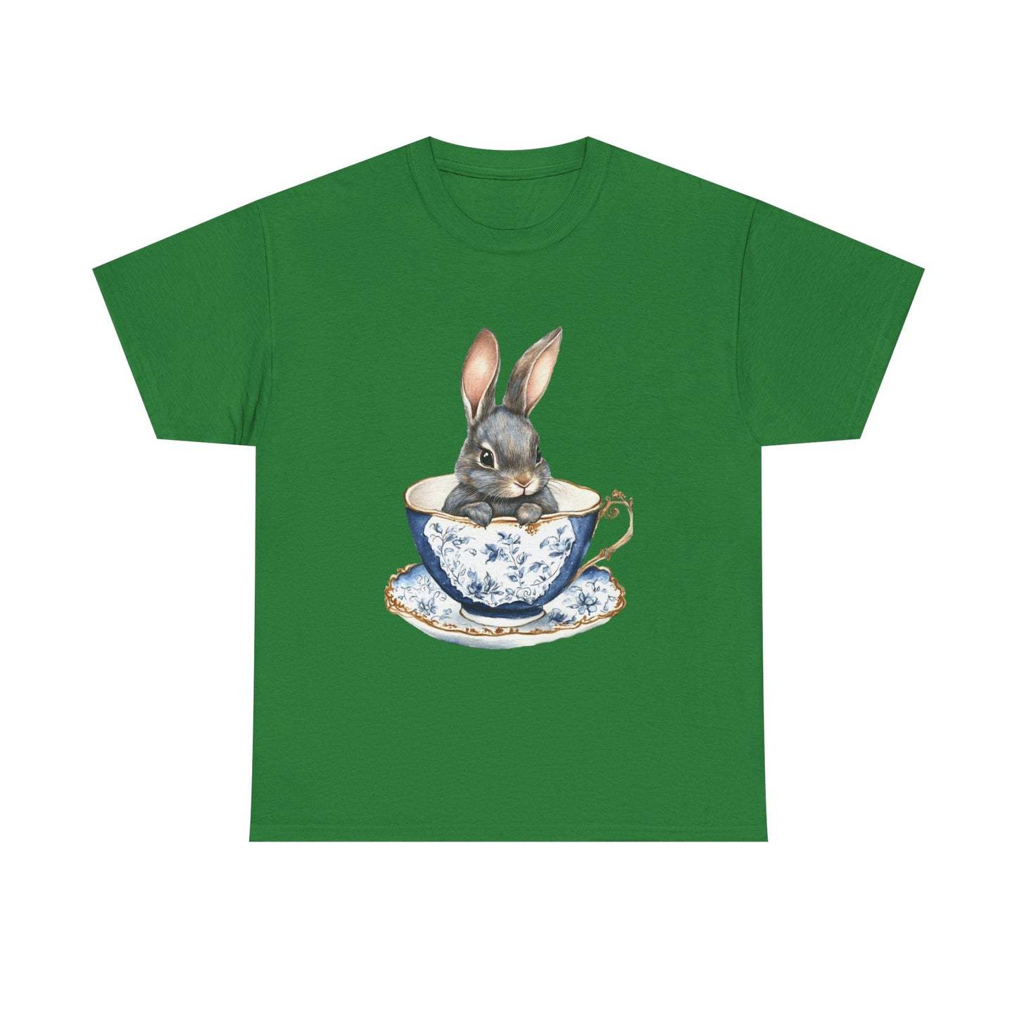 Elegant Bunny in Vintage Teacup Unisex Heavy Cotton Tee