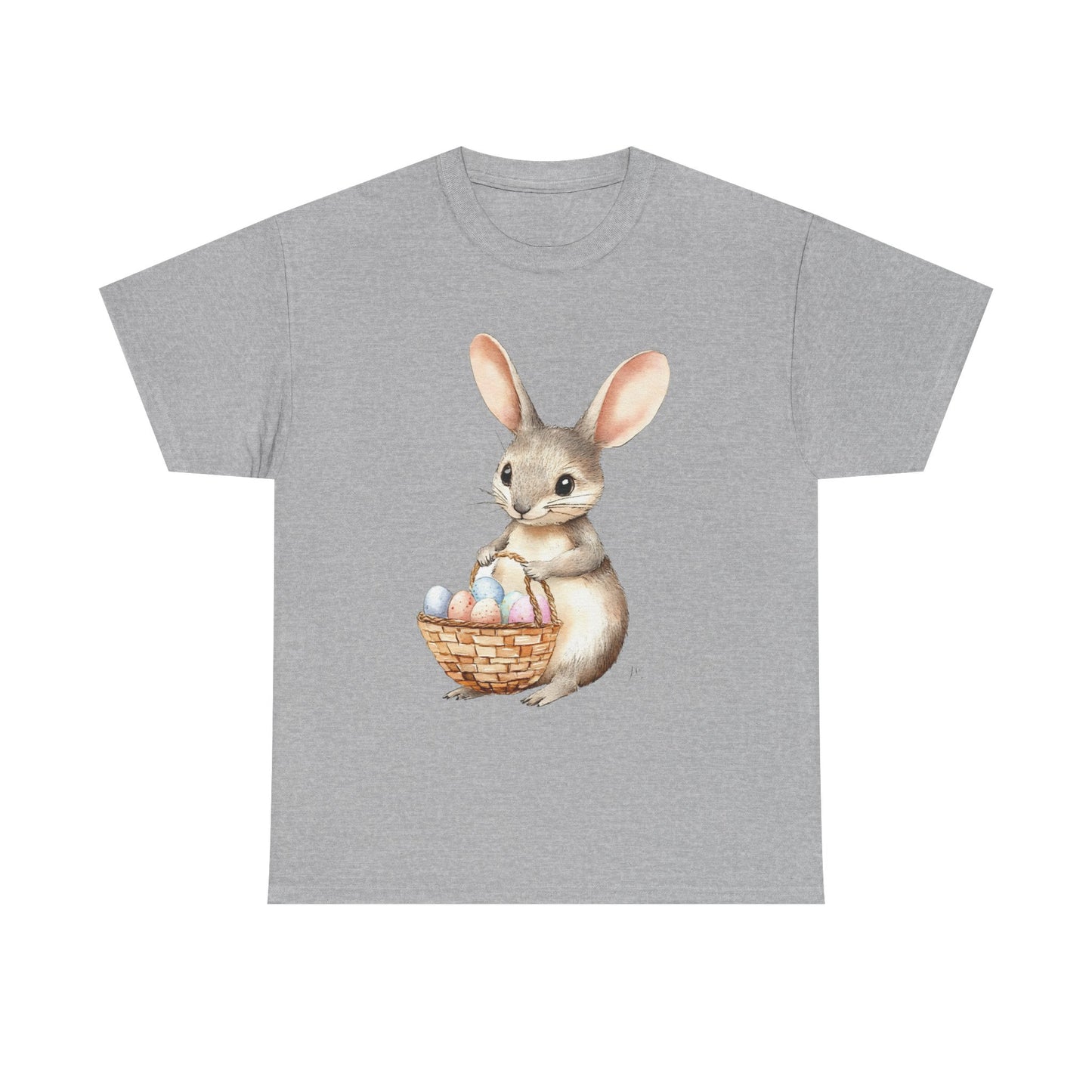 Watercolor Easter Bunny with Basket of Eggs Unisex Heavy Cotton Tee - Tee Fusion Lab