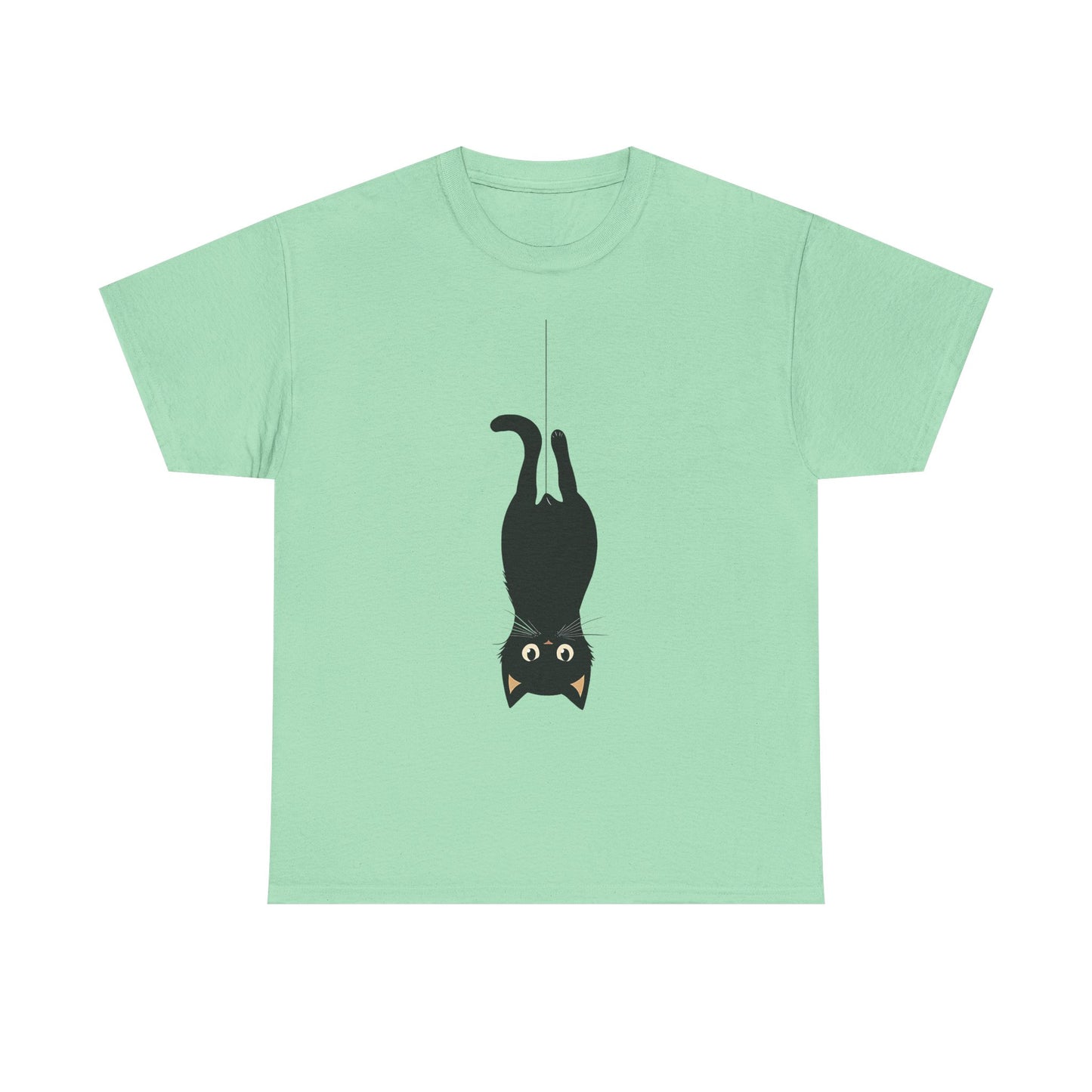 Funny Black Cat Unisex Heavy Cotton Tee - Upside-Down Hanging Cat