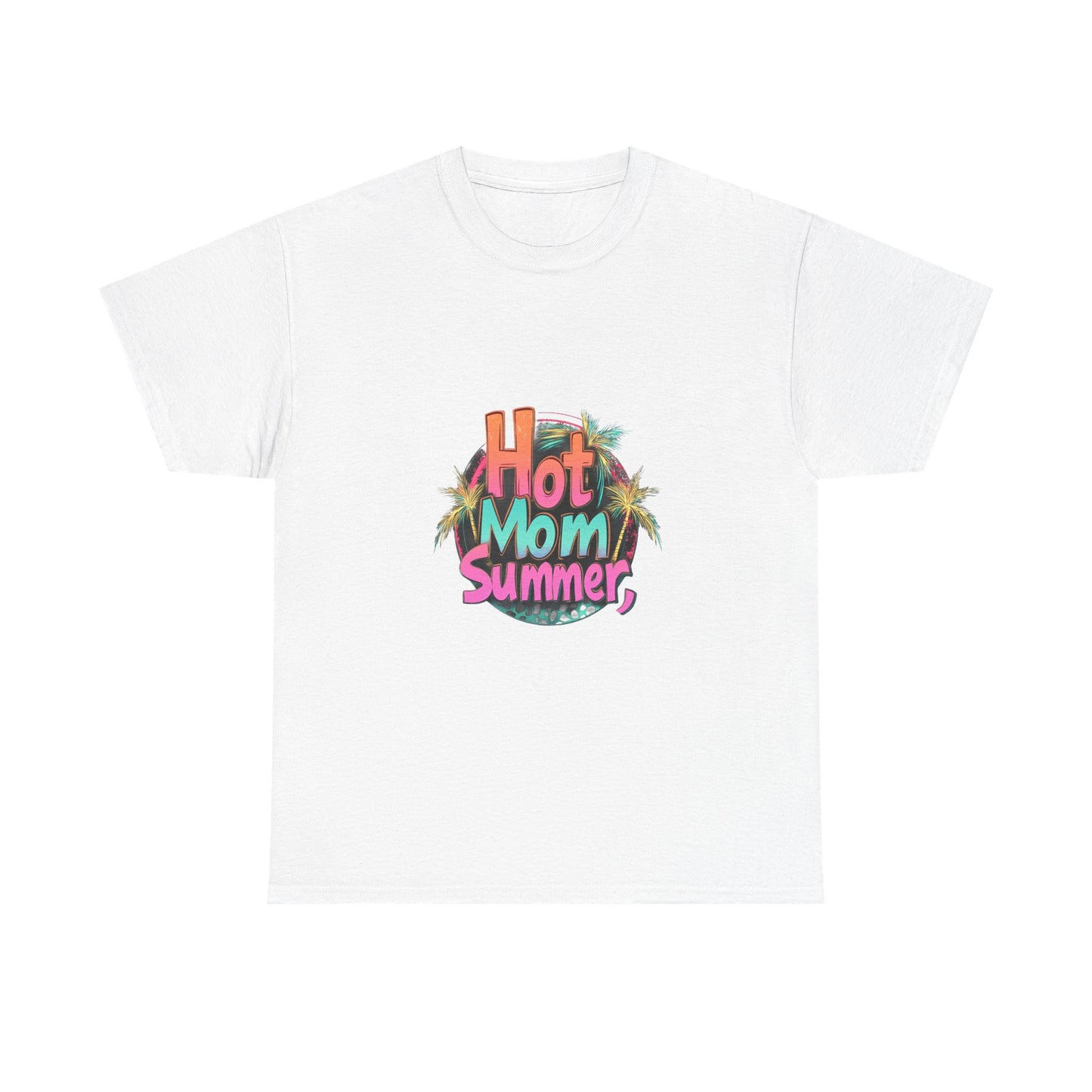 Hot Mom Summer Retro Tropical Unisex Heavy Cotton Tee - 'Hot Mom Summer' Graphic Tee